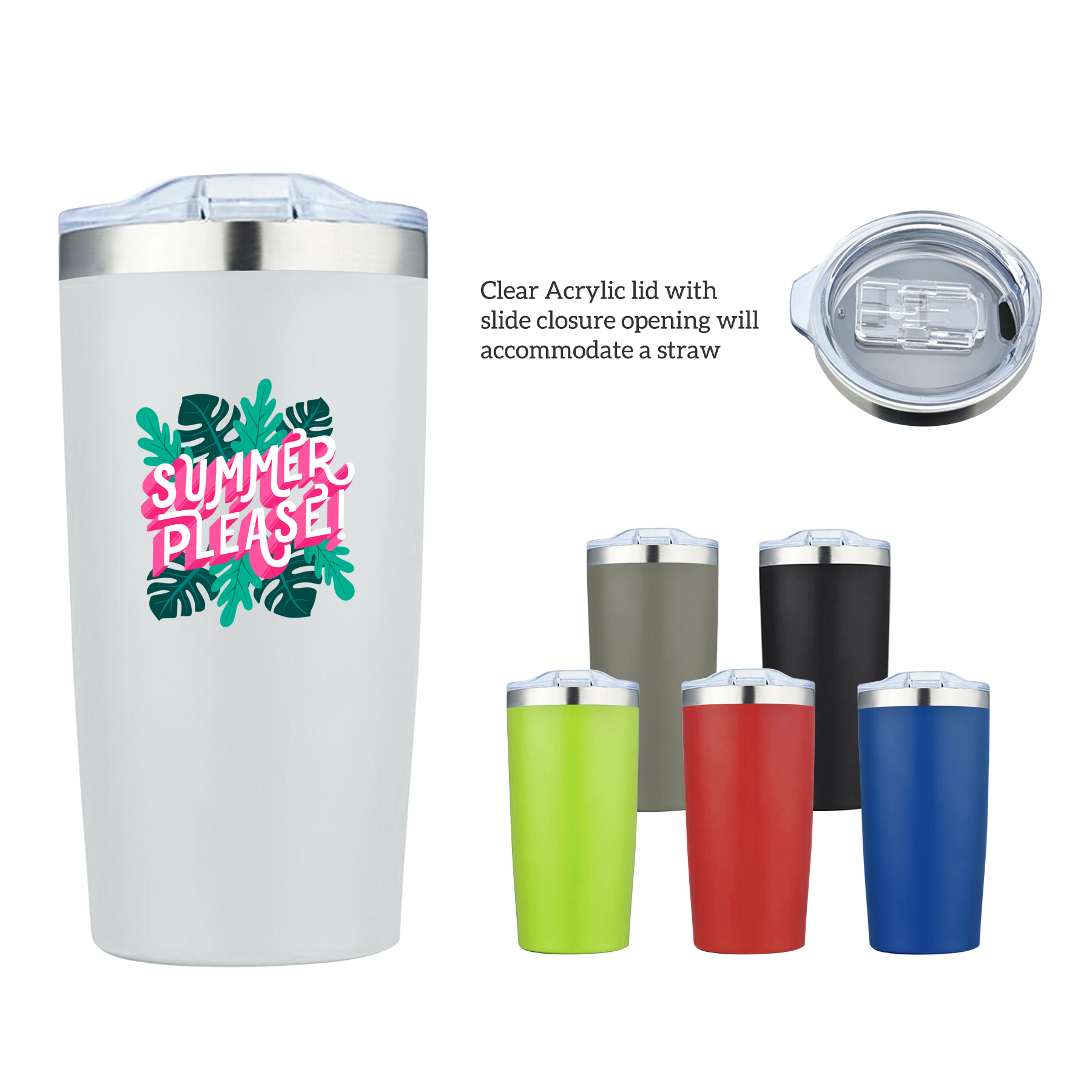 20 oz. Silver Rim Double Wall Vacuum Tumbler Water Bottle