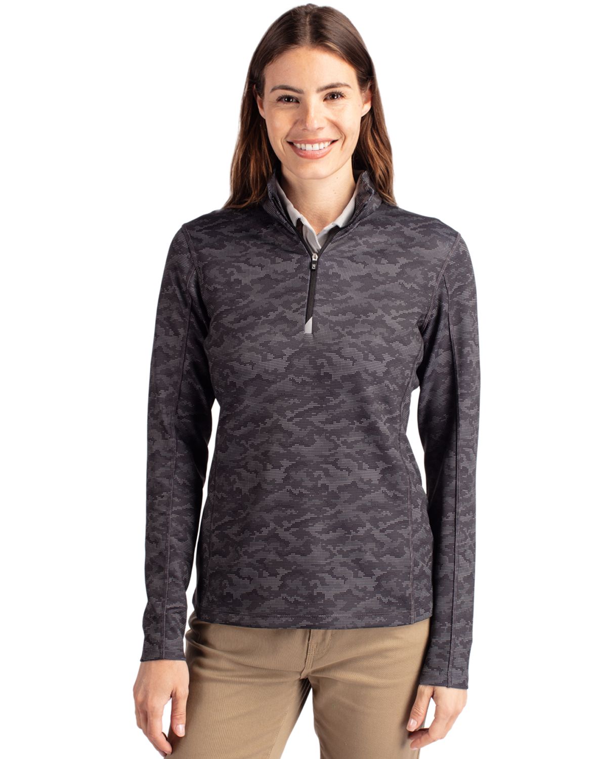 Cutter & Buck Traverse Recycled Smooth Stretch Womens Camo Quarter Zip Pullover