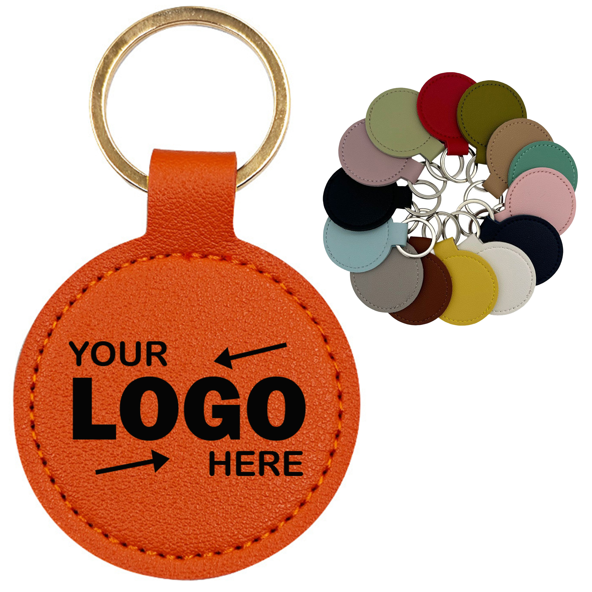 Exquisite Round PU Leather Keychain Pendant with Customizable Design 4