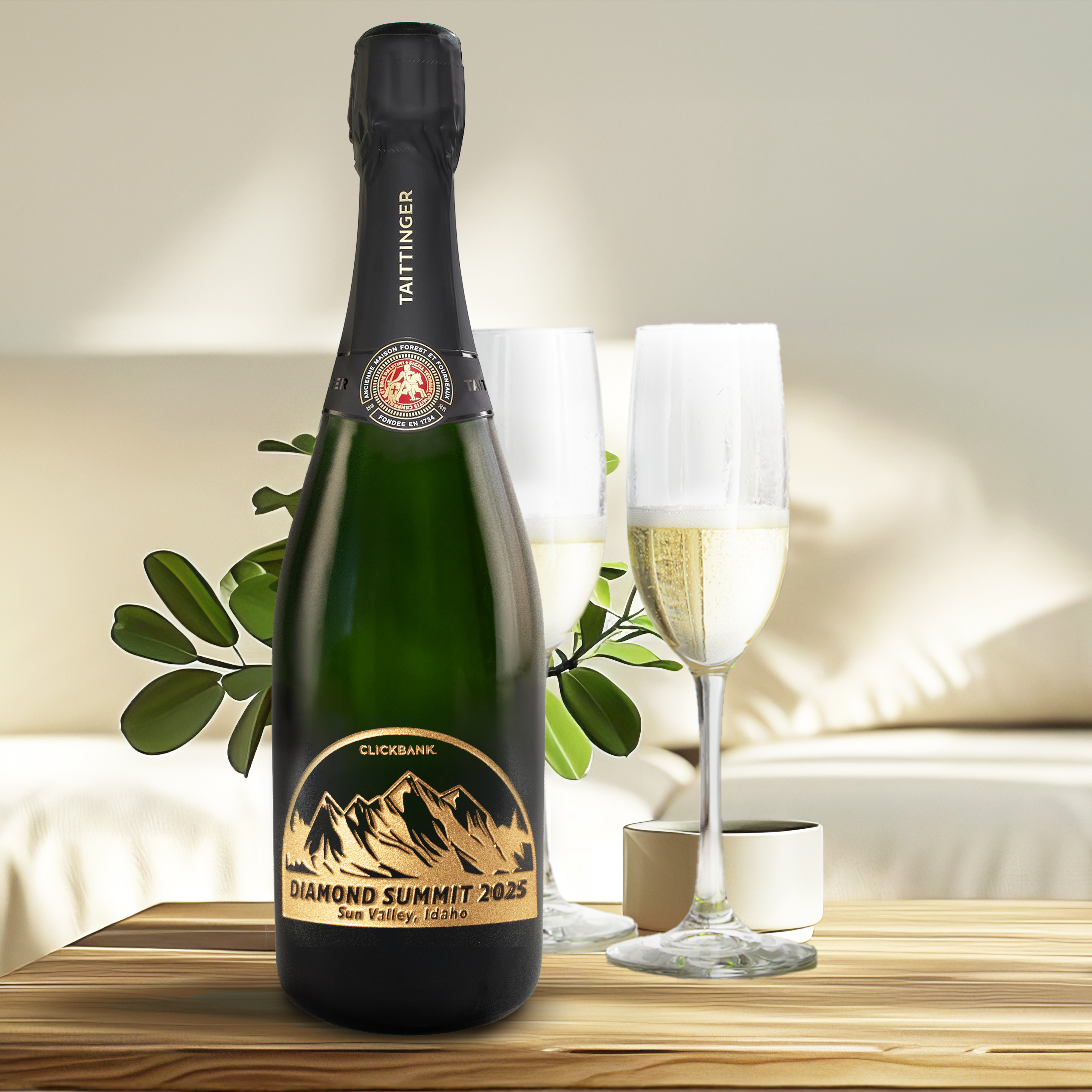 Etched Taittinger Brut La Française Champagne Bottle 10