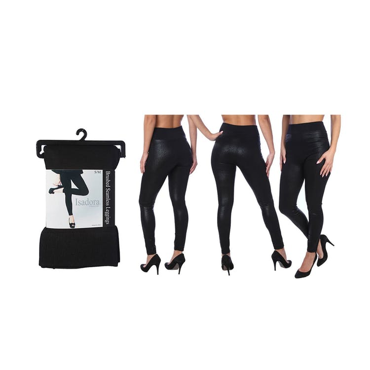 Women's Embossed Leggings - Black Snakeskin S-XL Brushed Lining 2