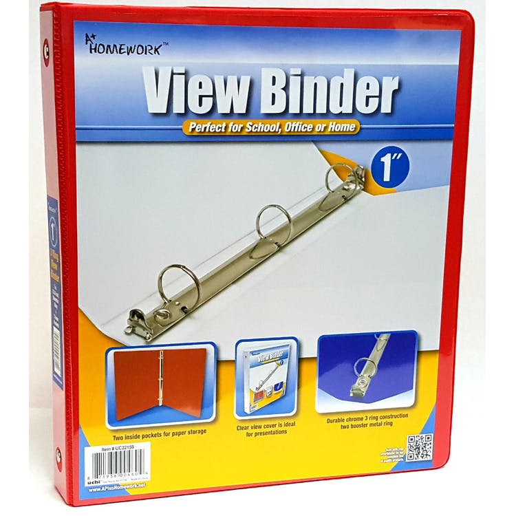 1" 3-Ring View Binders - Red 2 Pockets 1