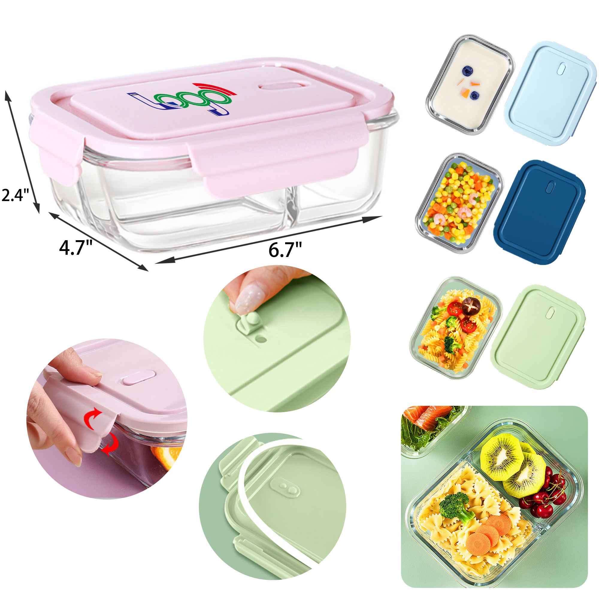 Stylish 22 OZ Glass Bento Lunch Box 7