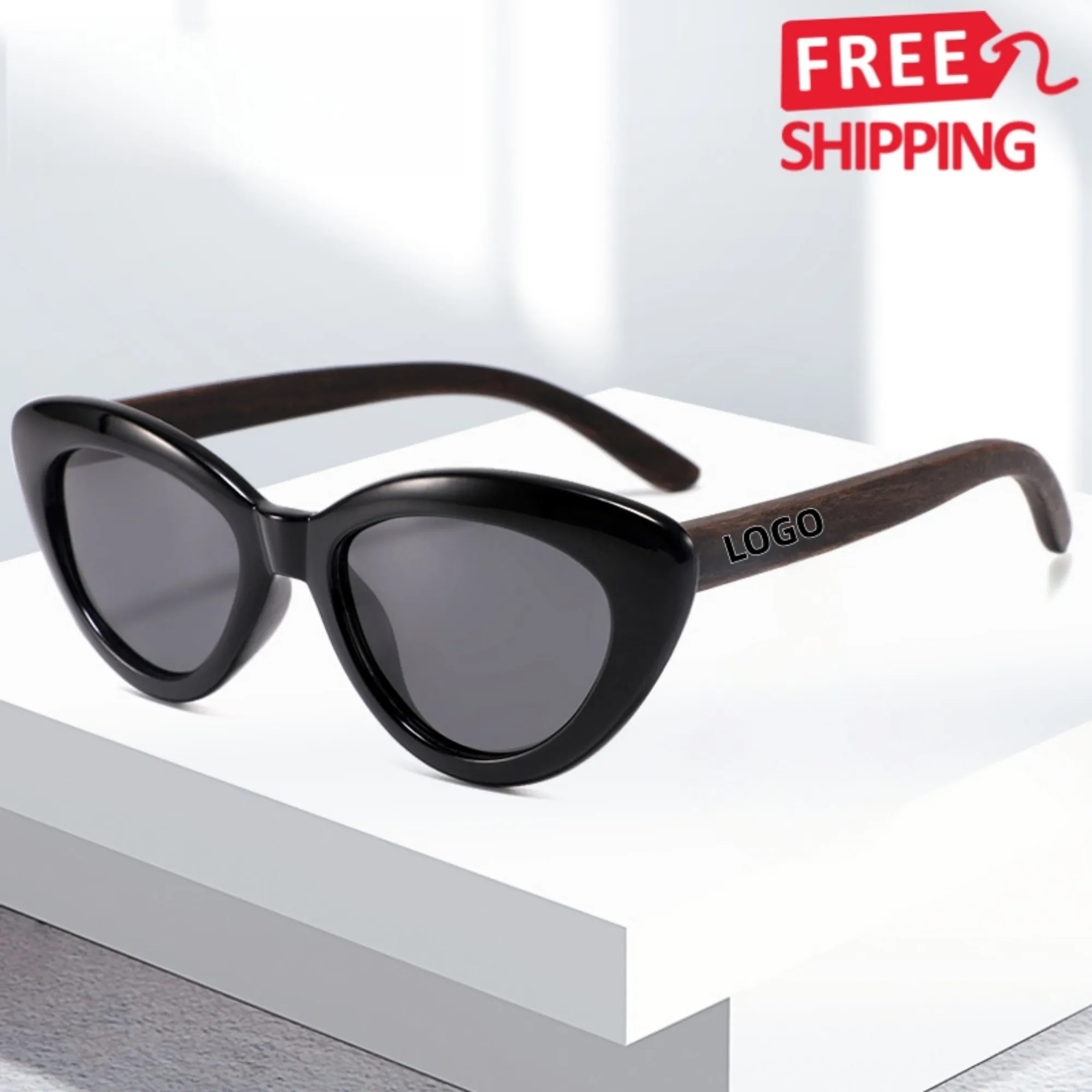 Womens Cat Eye Polarized Sunglasses UV400 Wood Temple