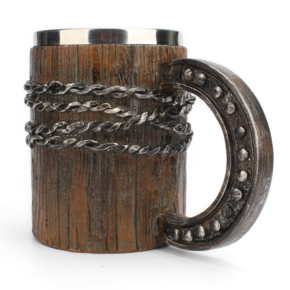 Simulation Horseshoe Handle Chain Wooden Barrel Style Beer Mug