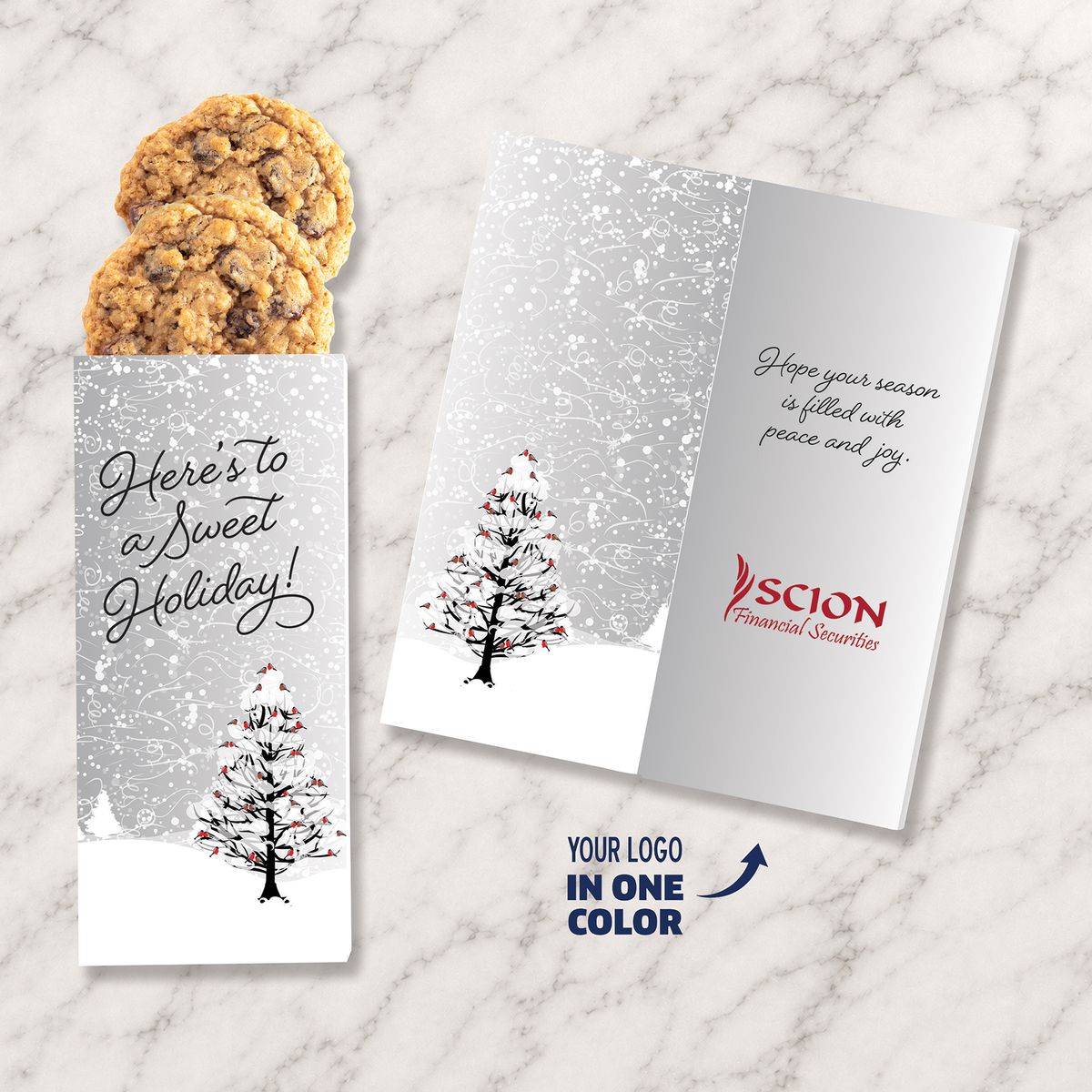One Color Foil-Stamped Stock Cardinals Sweeter Cards with Oatmeal Raisin Cookies