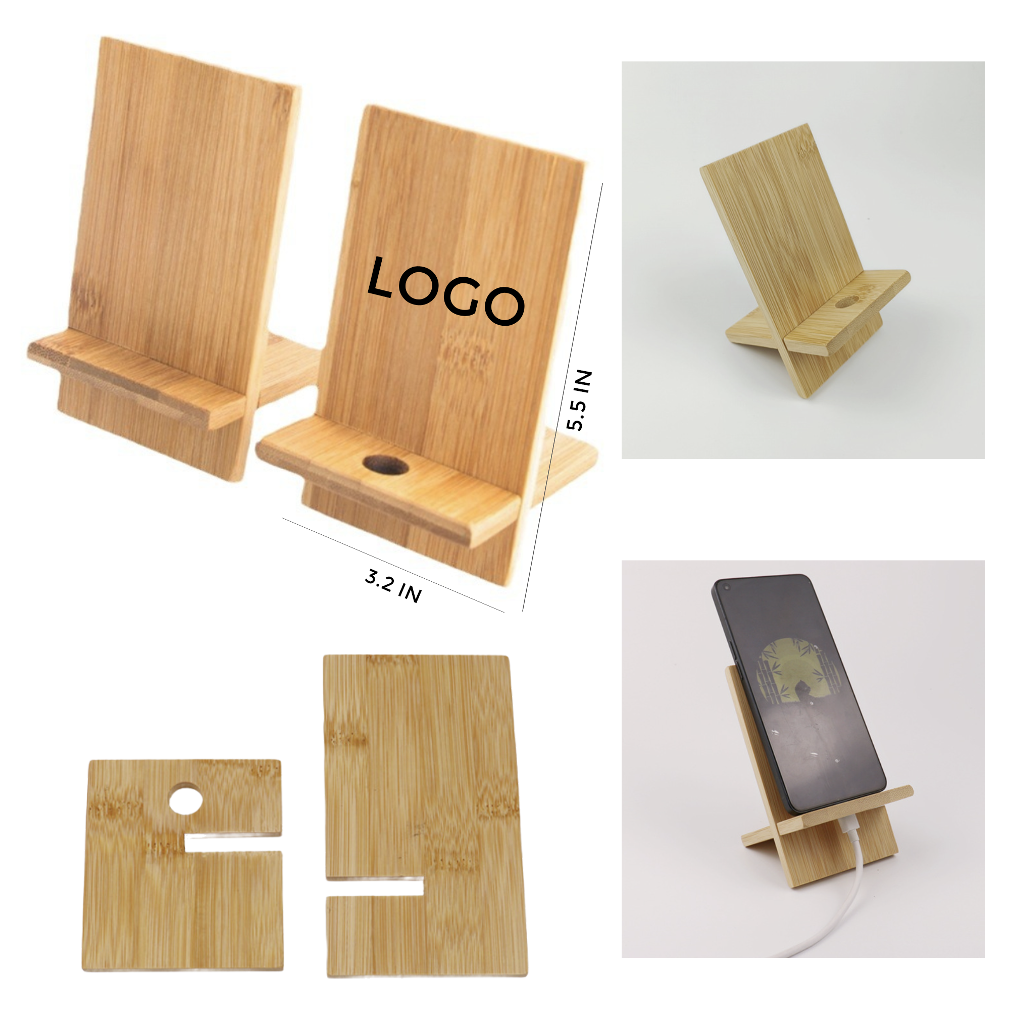 MOQ 10 PCS Eco-Friendly Bamboo Portable Cell Phone Holder 3