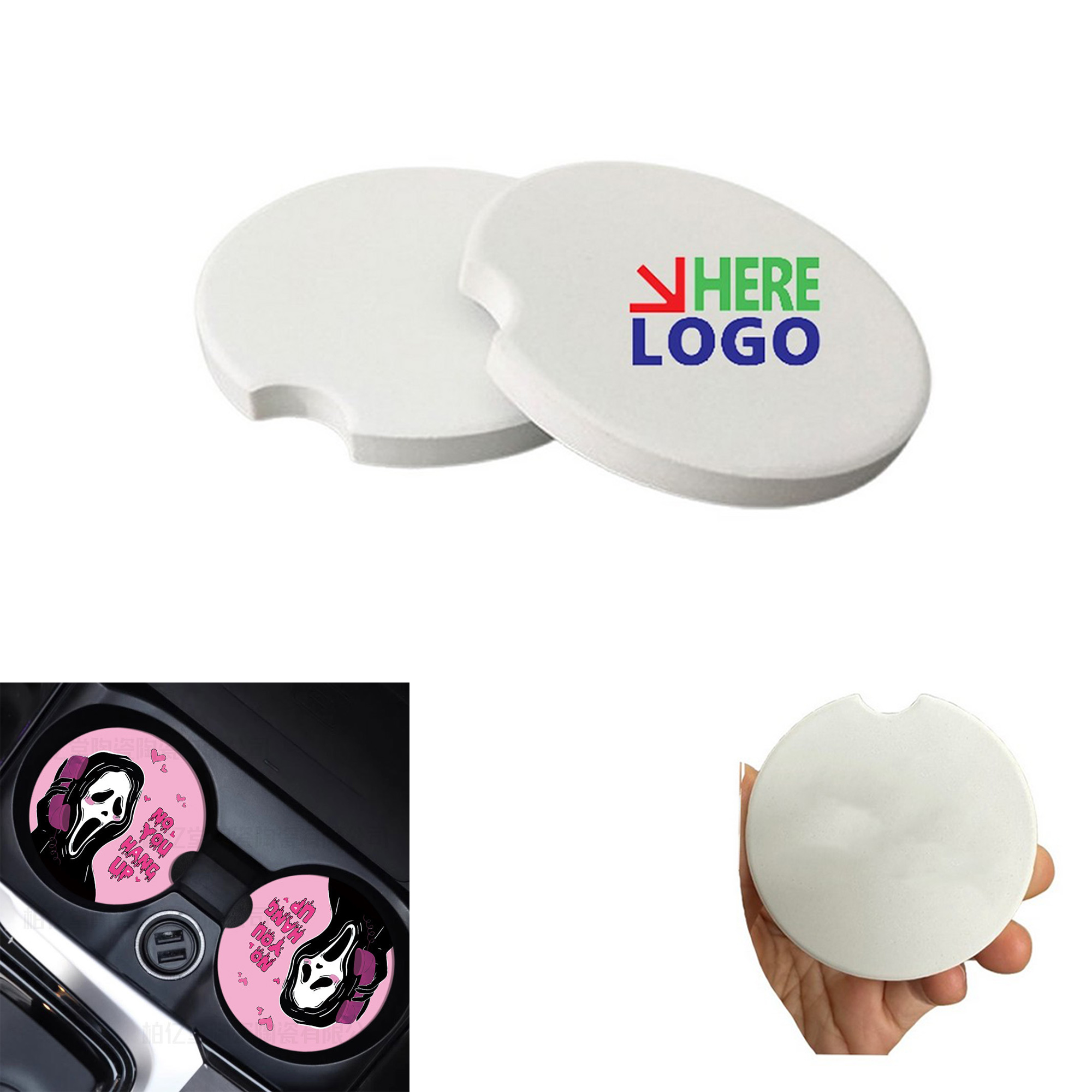 MOQ50 Absorbent Ceramic Car Coaster 3