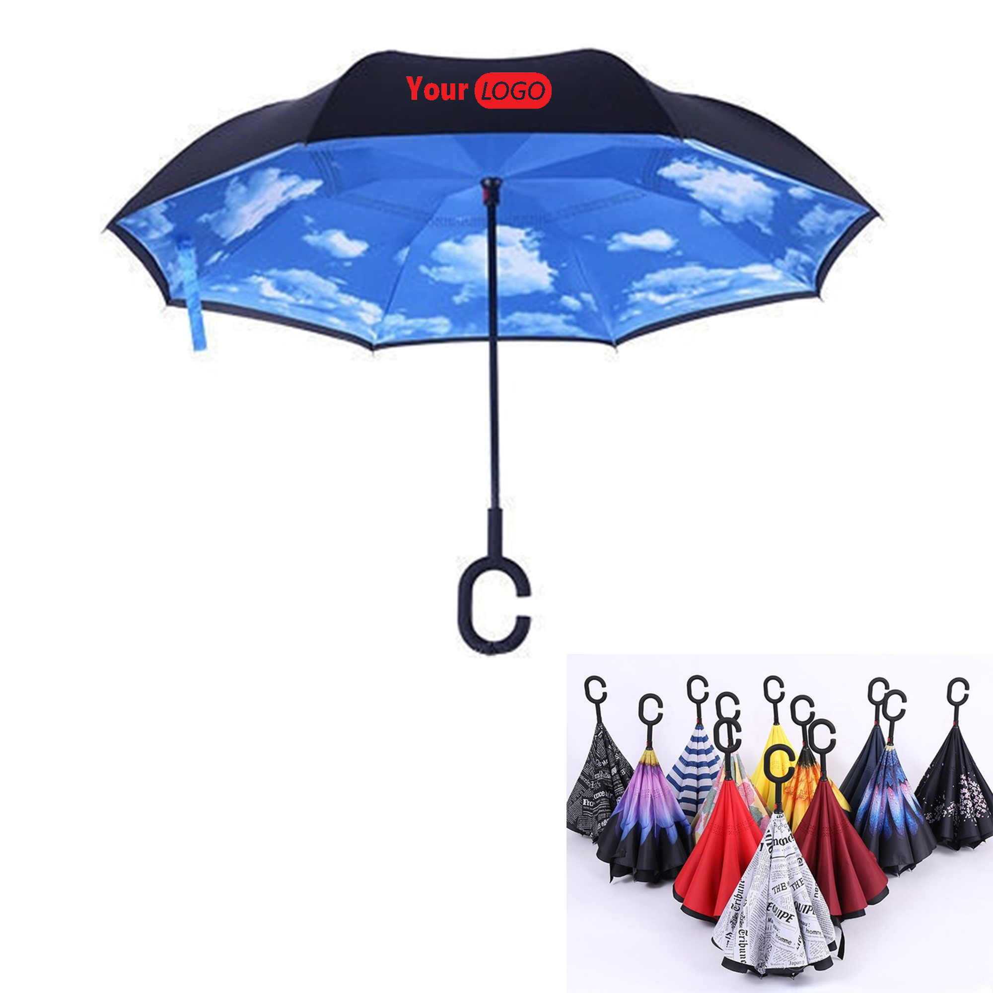 Reverse Inverted Umbrella With C-Shape Handle 3
