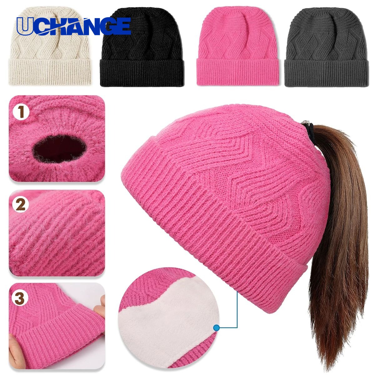 Ponytail Knitted Beanie Hat