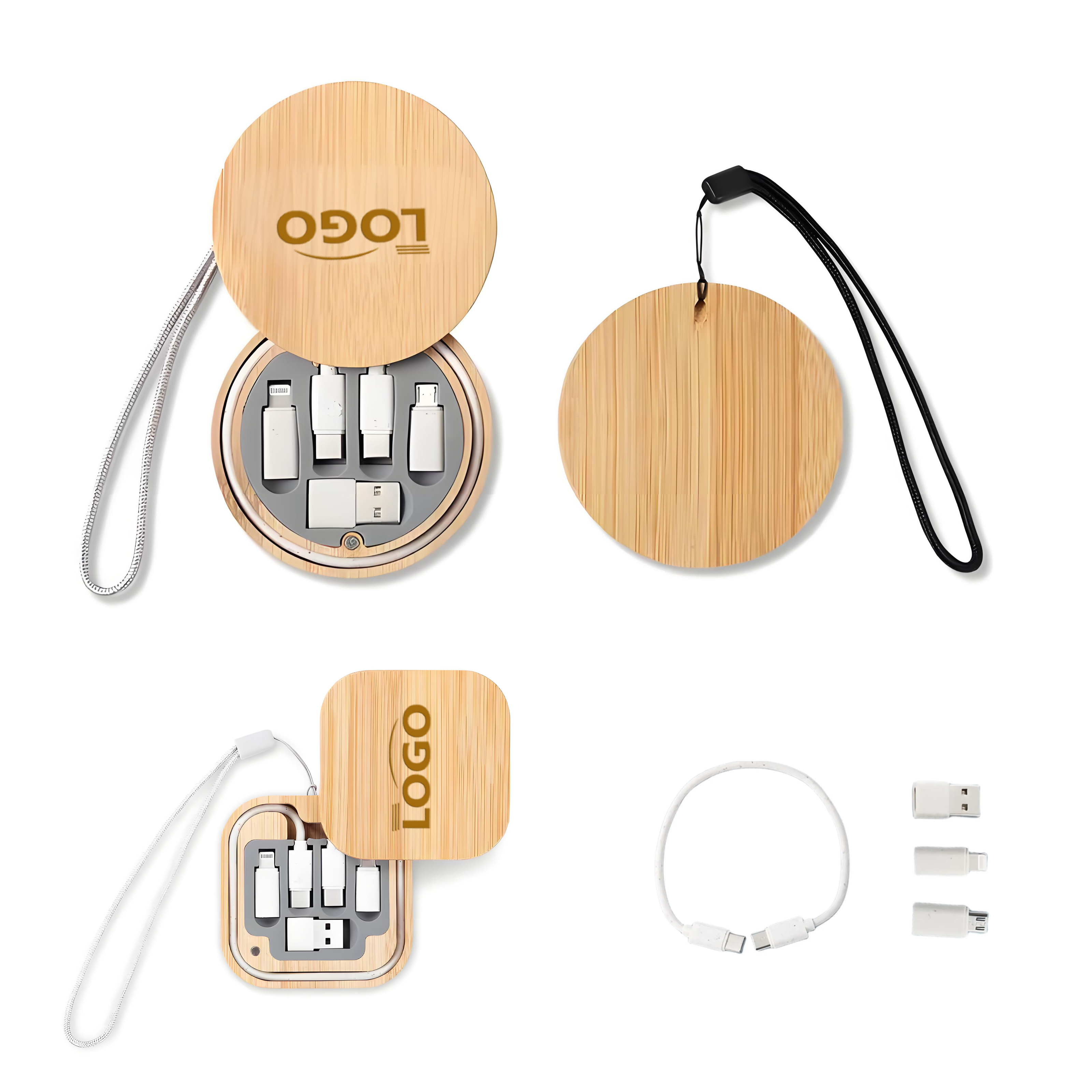 Bamboo Travel Cable Organizer with Multi-Charging Adapters 5