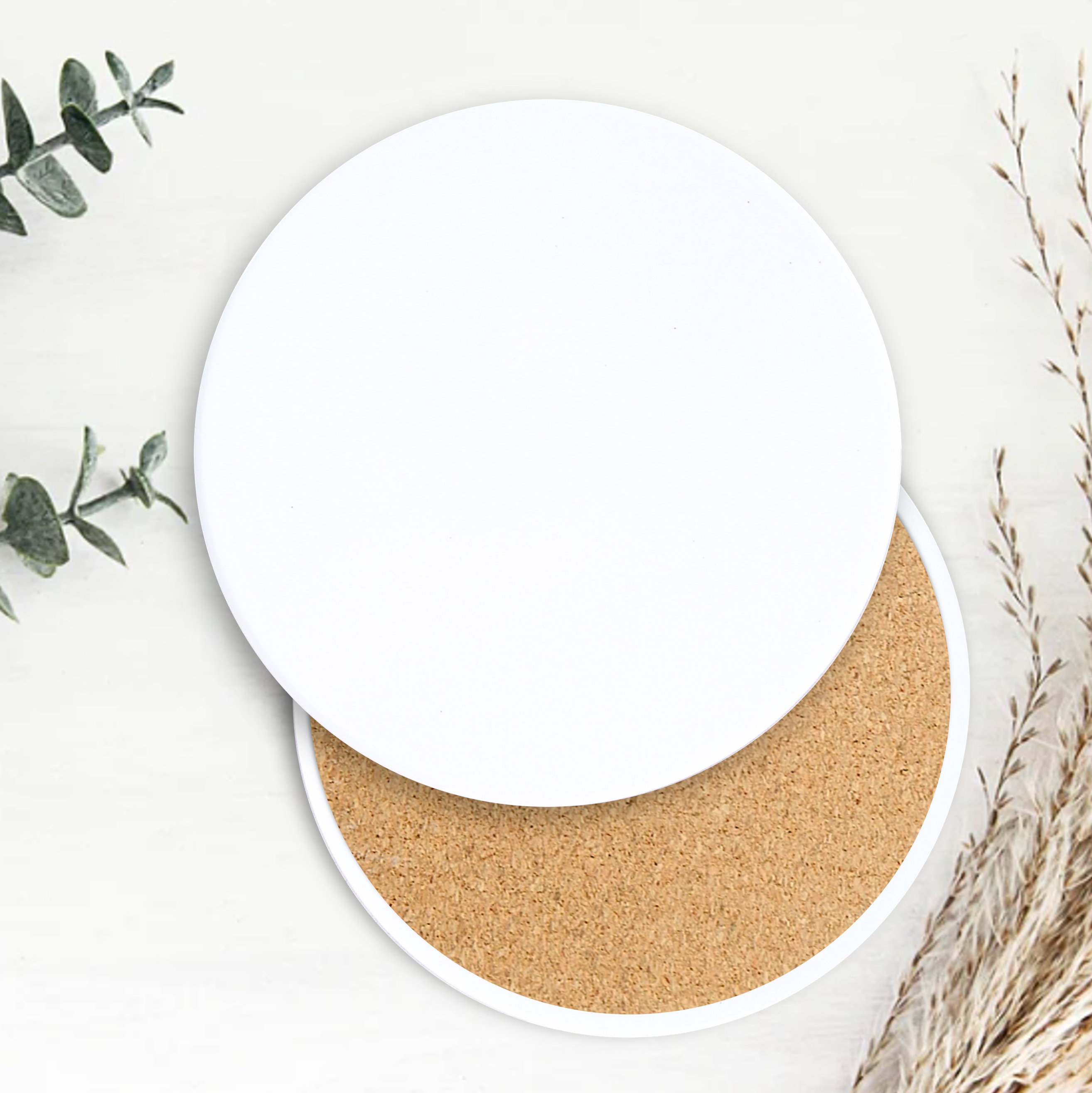 Semi-Gloss White Ceramic Round Coaster 22