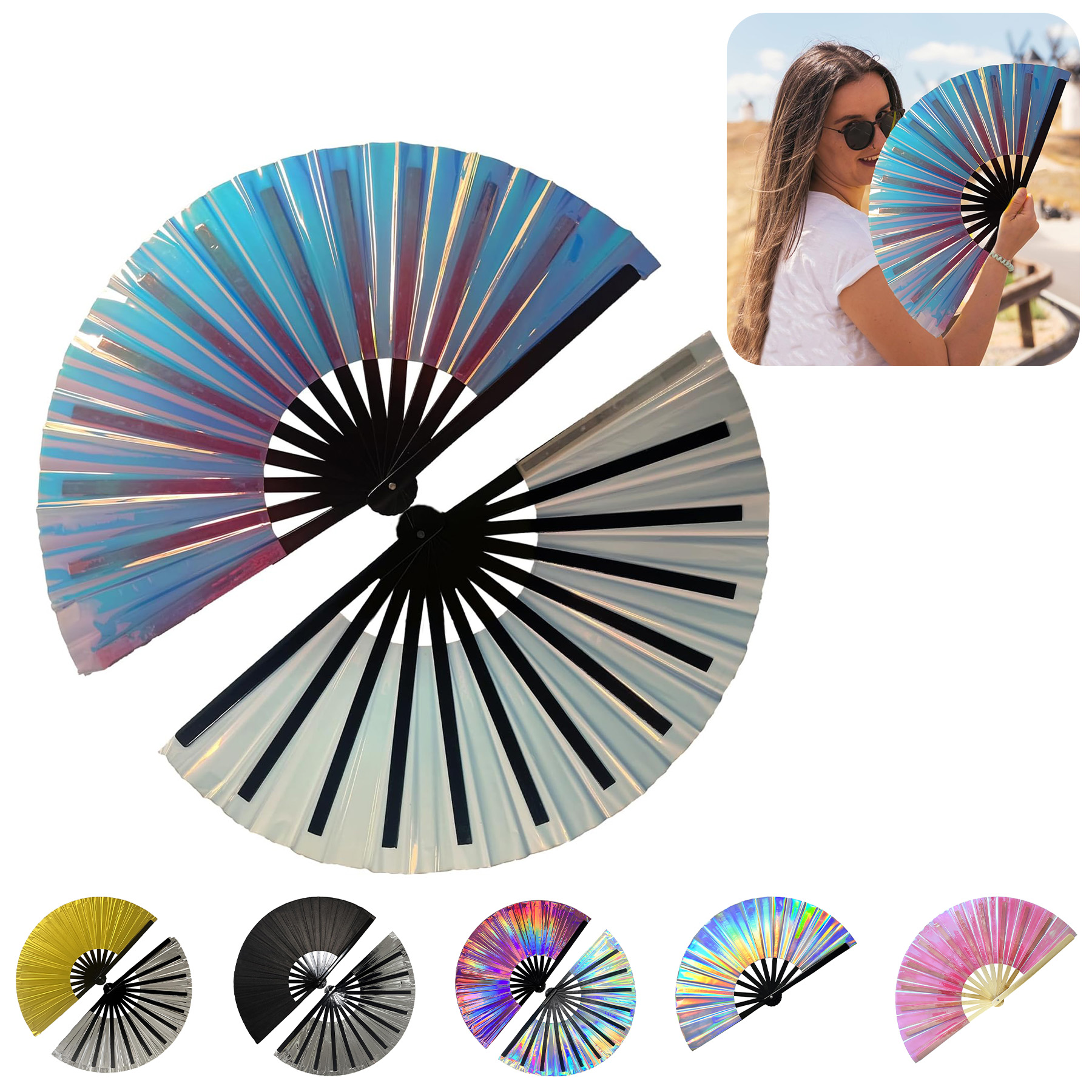 Large Folding Hand Rave Fan 2
