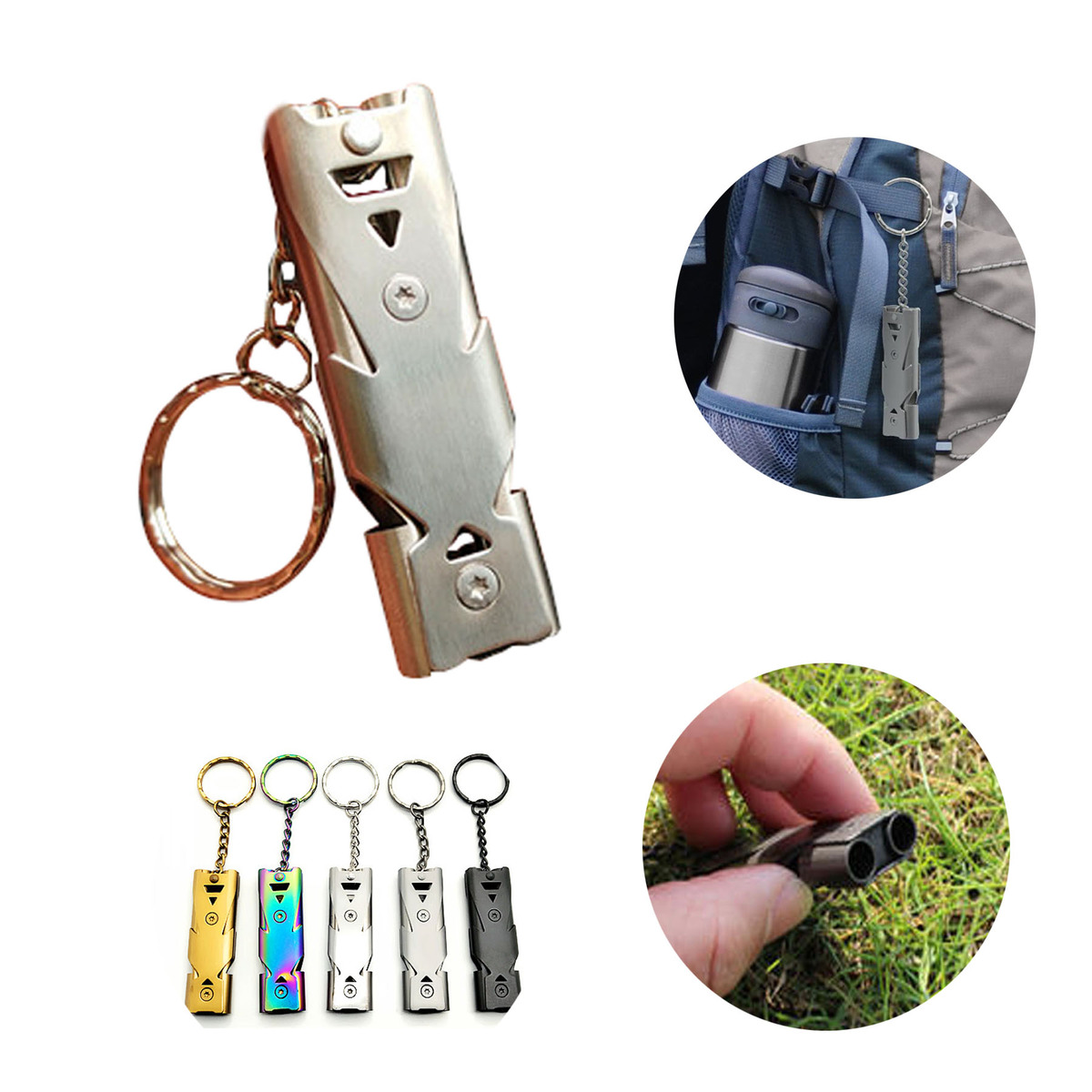 120 DB Quick-Alert Double Tubes Whistle Keychain