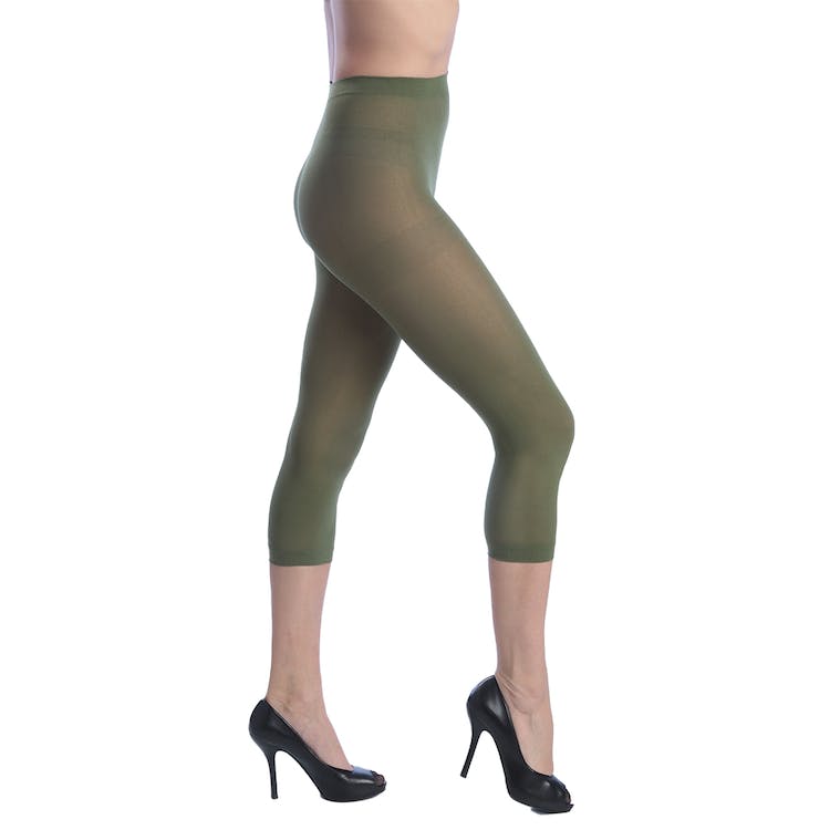 Women's Opaque Footless Capri Tights - Olive Queen Size 3