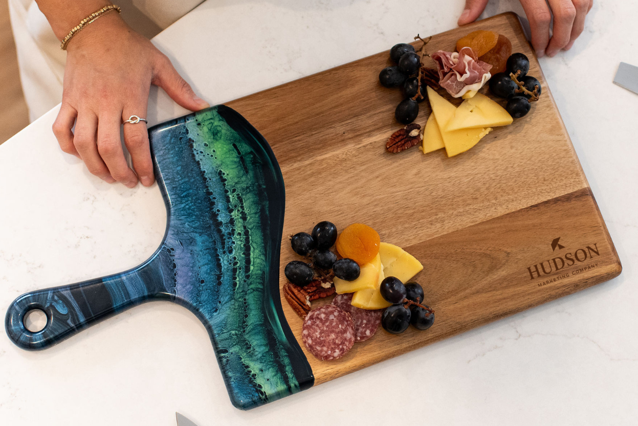 Cheese board/charcuterie board/cutting boardResin Accented. Large Acacia -10 x 20