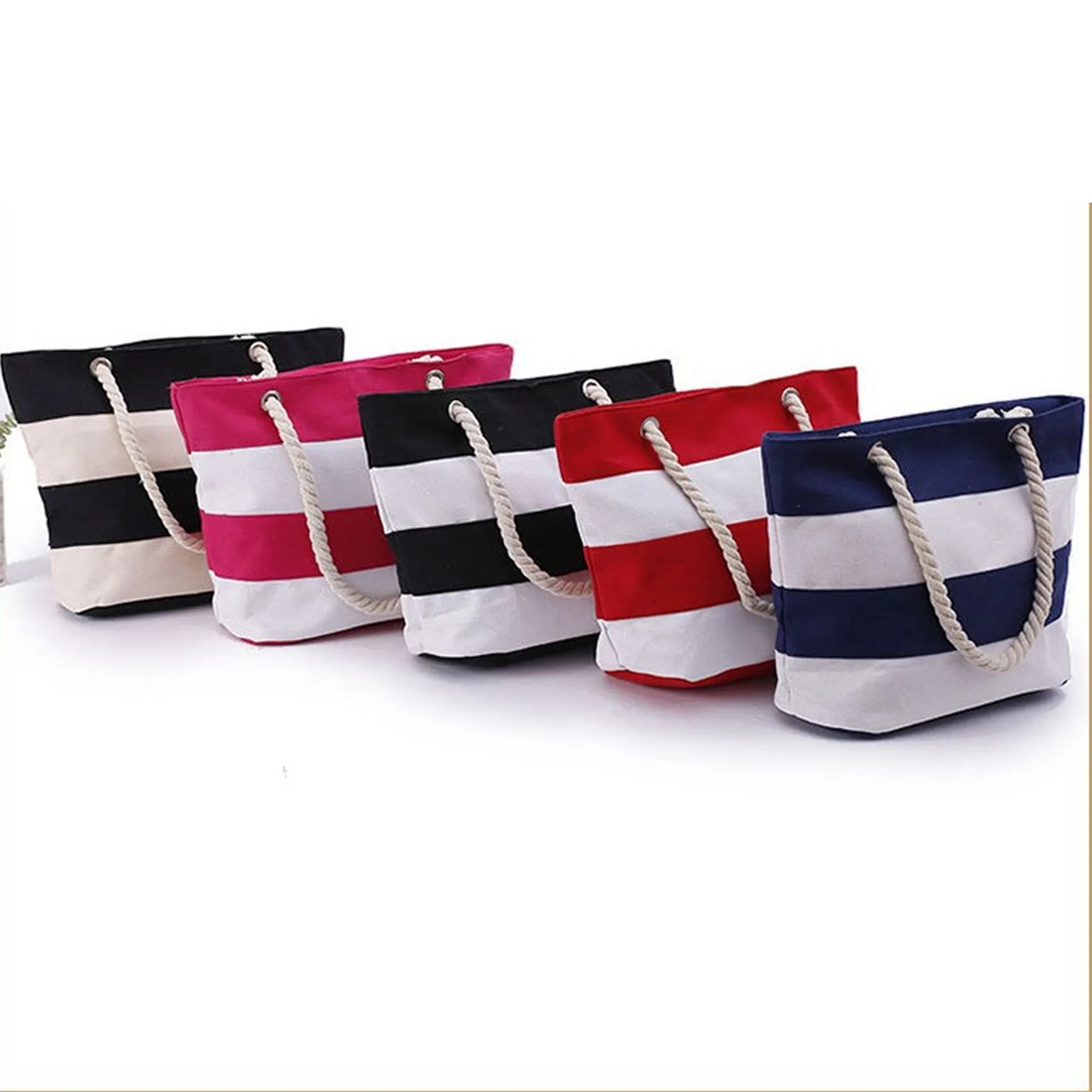 Striped Canvas Tote Bag for Travel Beach 12