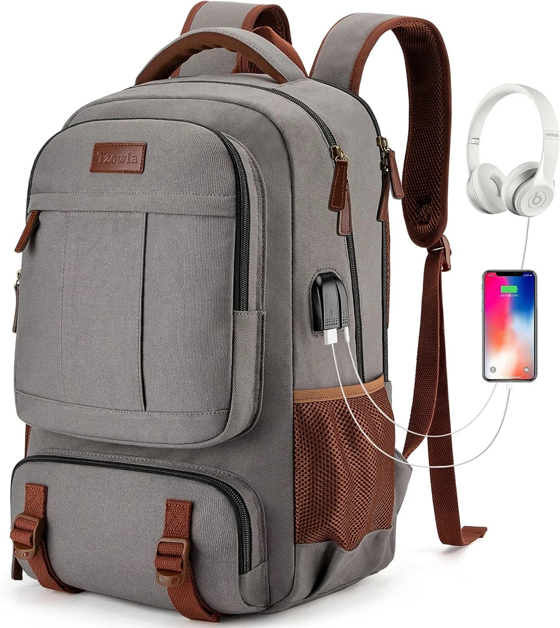 USB Charging Canvas Laptop Backpack 27