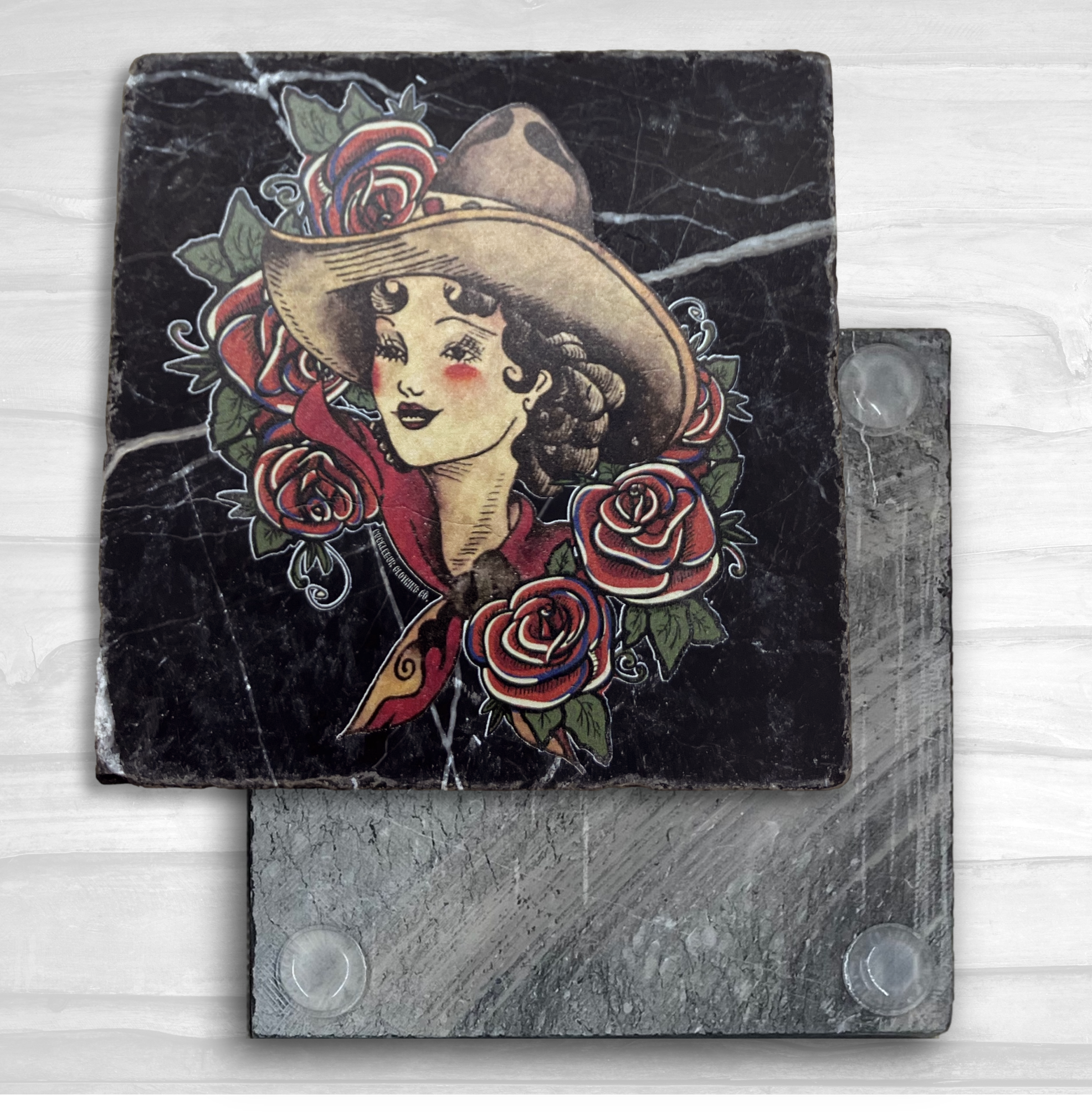 Square Coaster Black Tumbled Marble 9