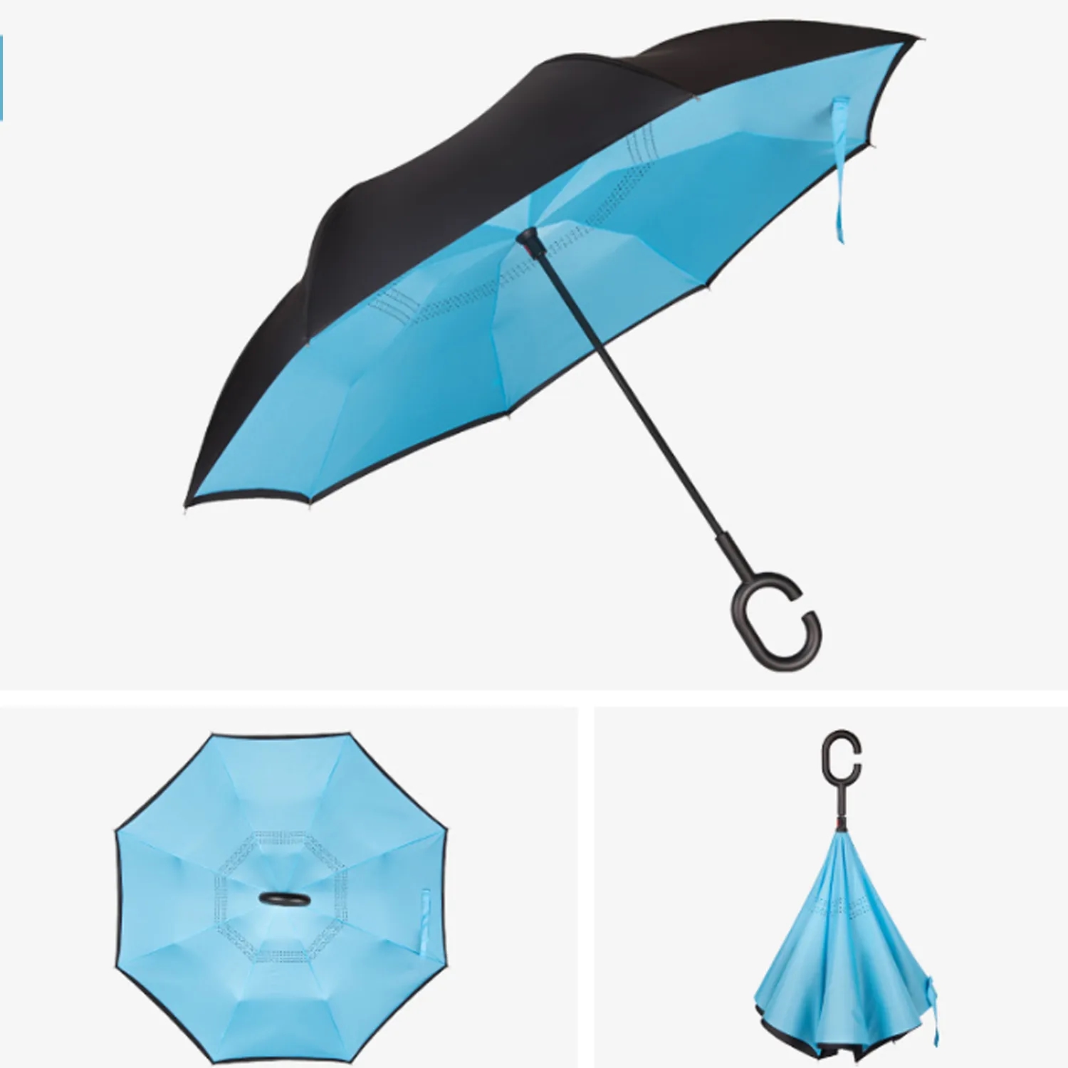 Solid Color Inverted Umbrella With C-Shaped Handle 19