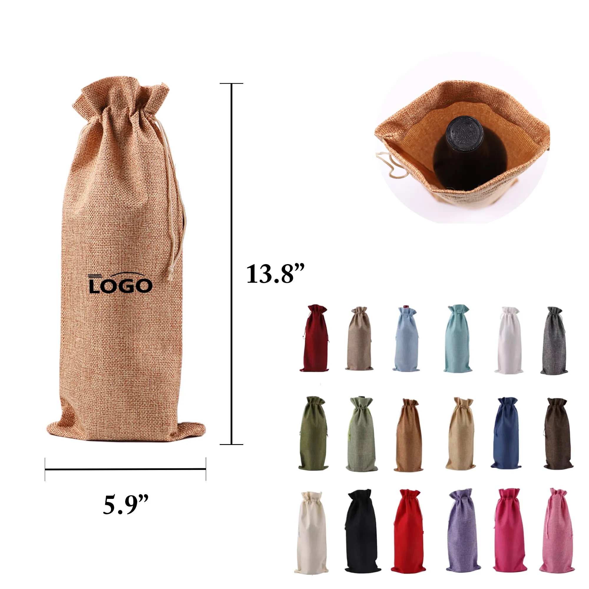 MOQ20 Burlap Wine Bag Set Drawstring Closure 16