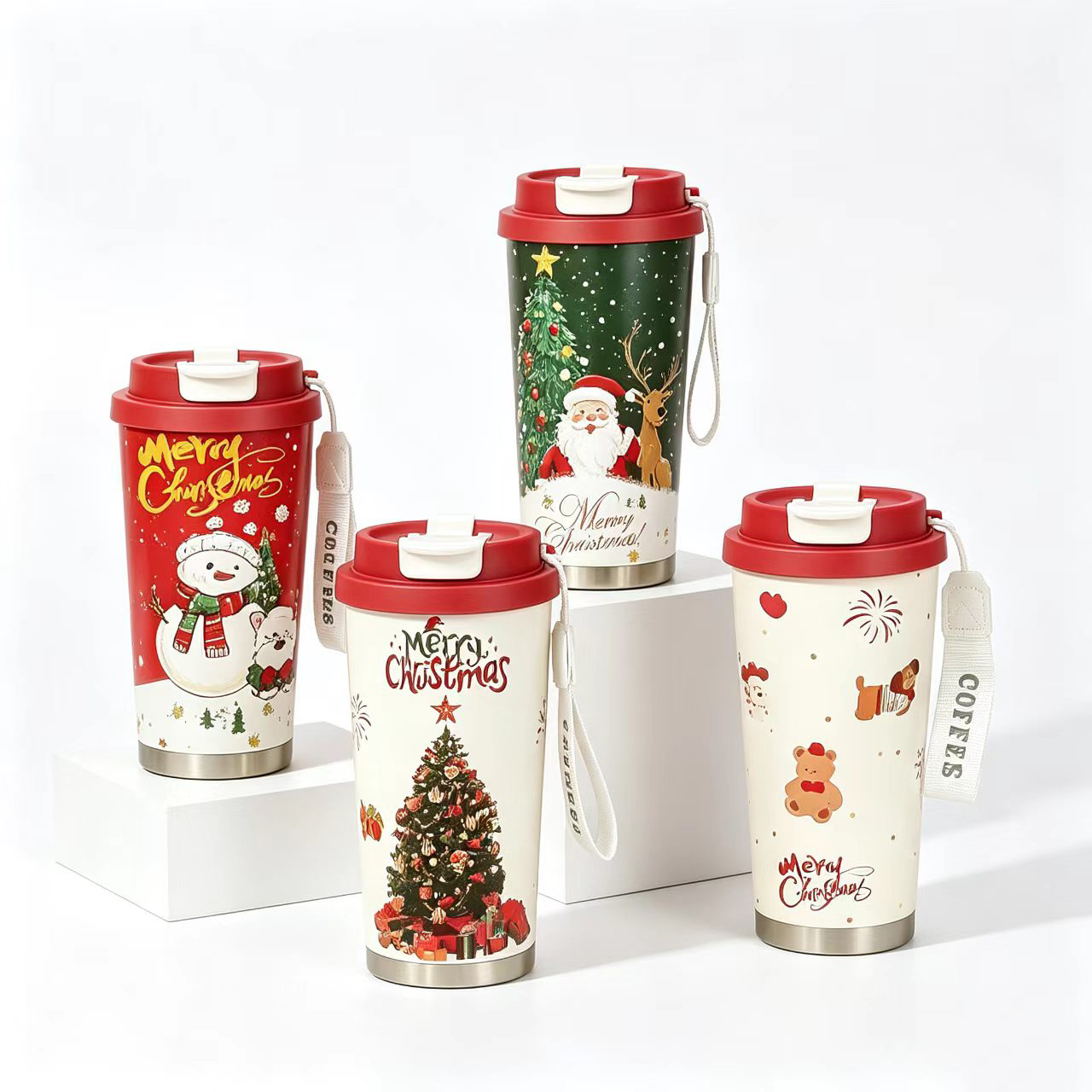 17oz Christmas Stainless Steel Insulated Tumbler With Handle Strap