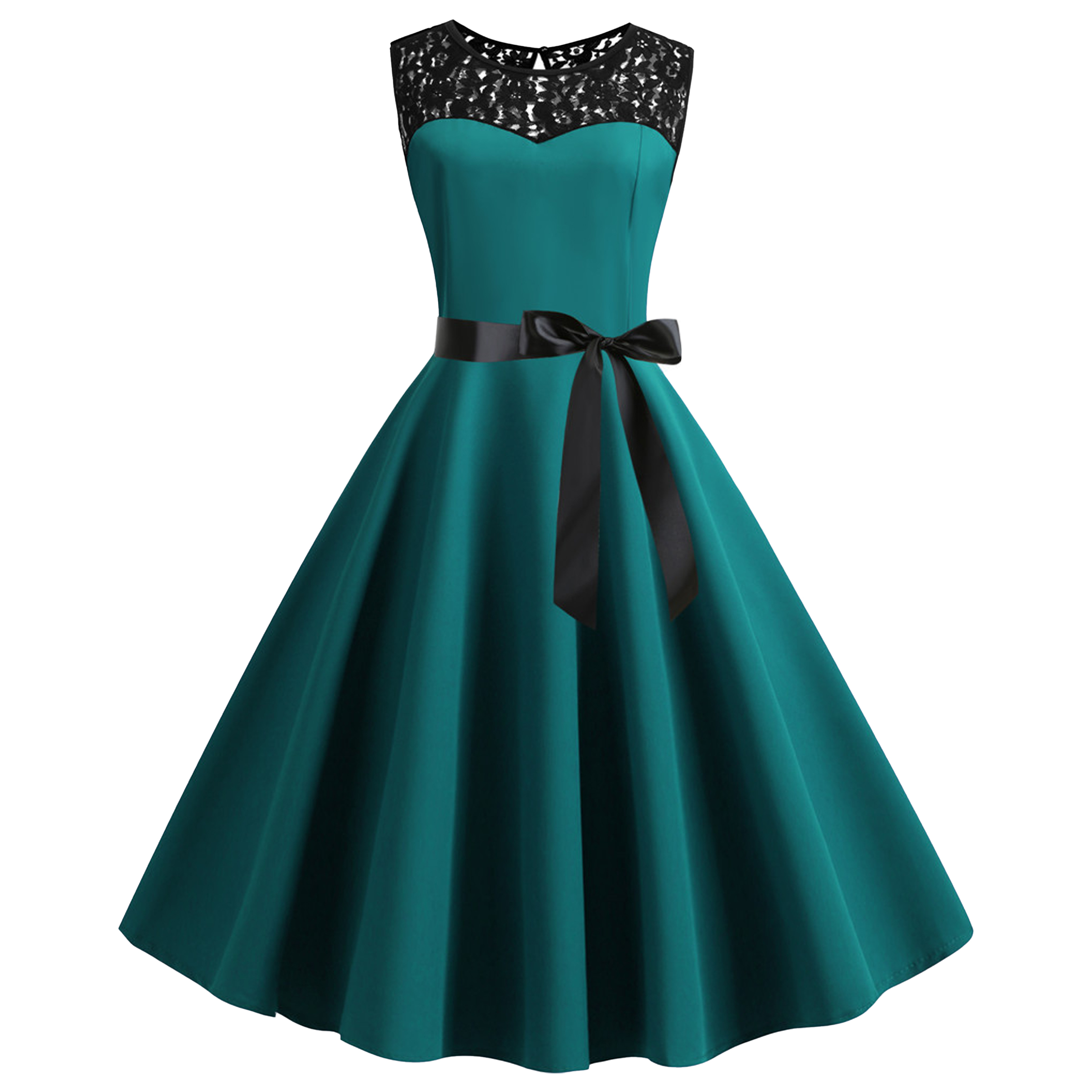 Polyester Retro Sleeveless Lace Patchwork Dress 21