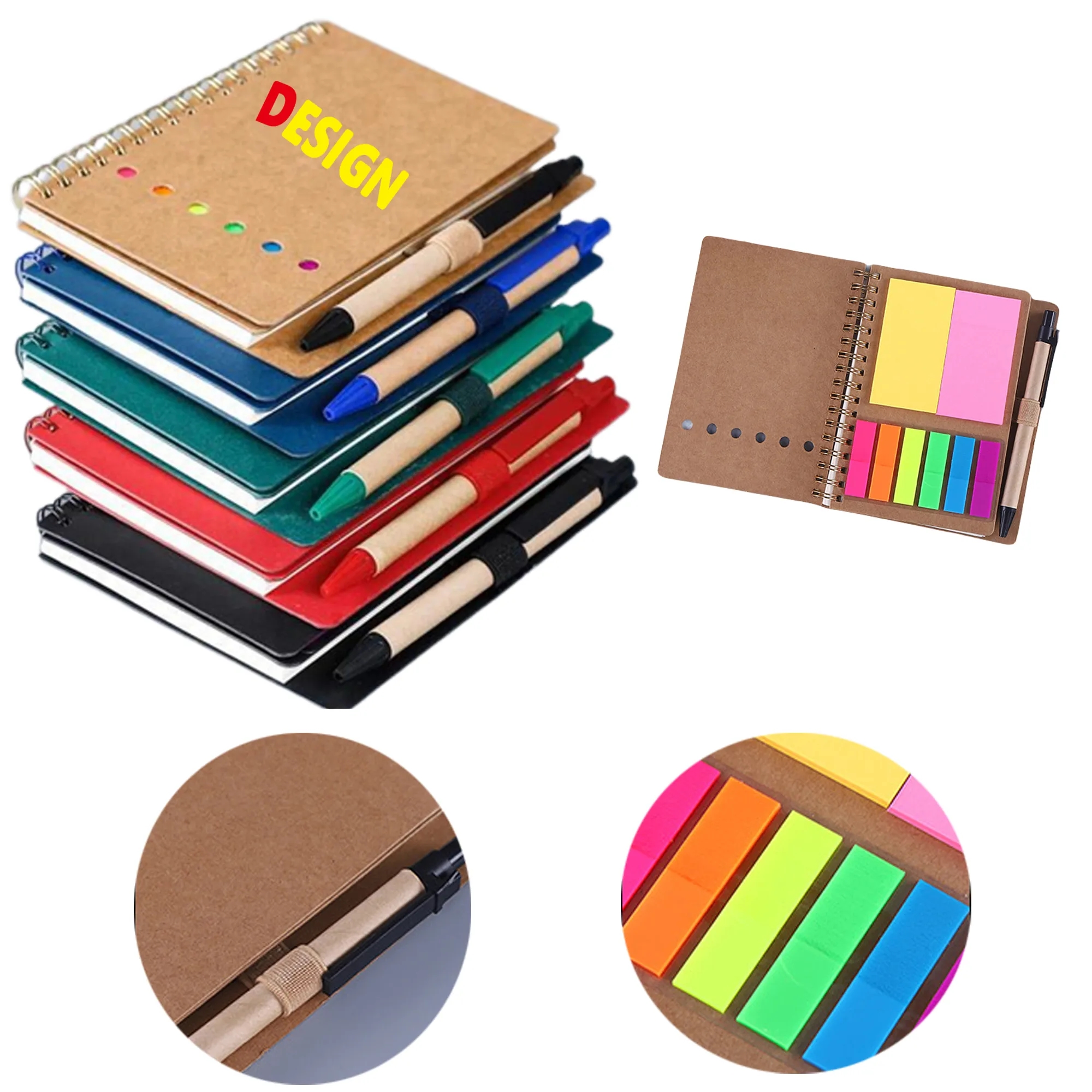MOQ50 PCS Spiral Notebook Lined Notepad With Pen And Sticky 4