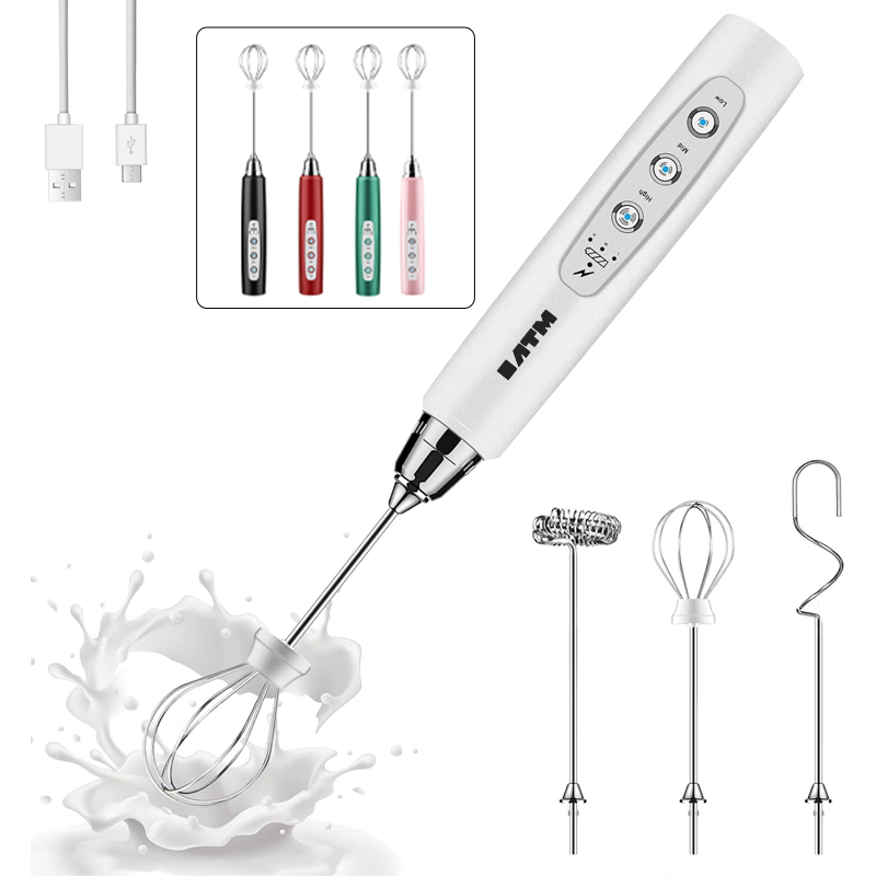 Milk Frother Handheld with 3 Heads 5