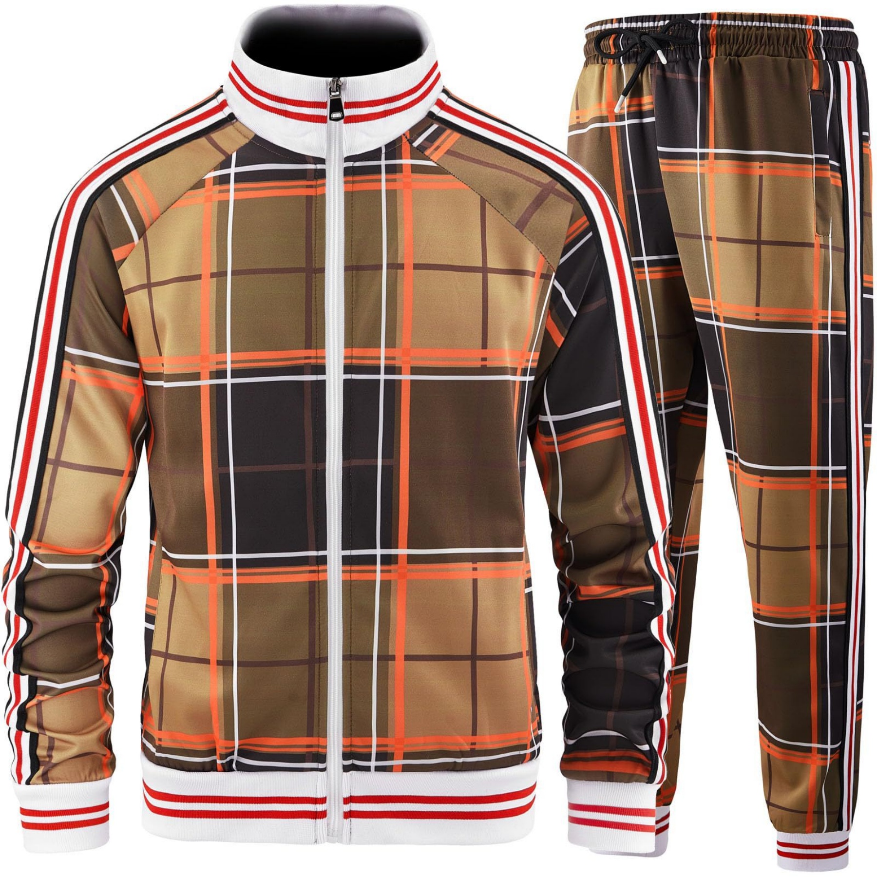 Mens Plaid Track Suits Anti Pilling Sports Wear Jacket Pants Custom 18