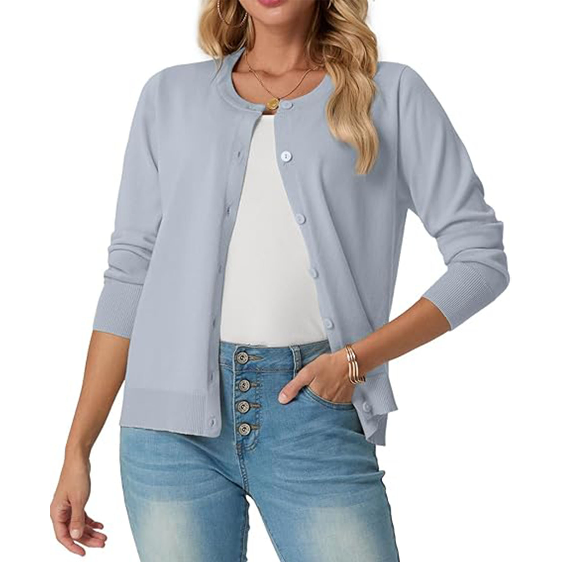 Women's Long Sleeved Lightweight Round Neck Casual Cardigan 43