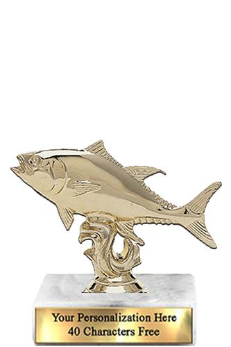 Trophy: 7", 2x3 white marble base, Tuna Gold Uniq