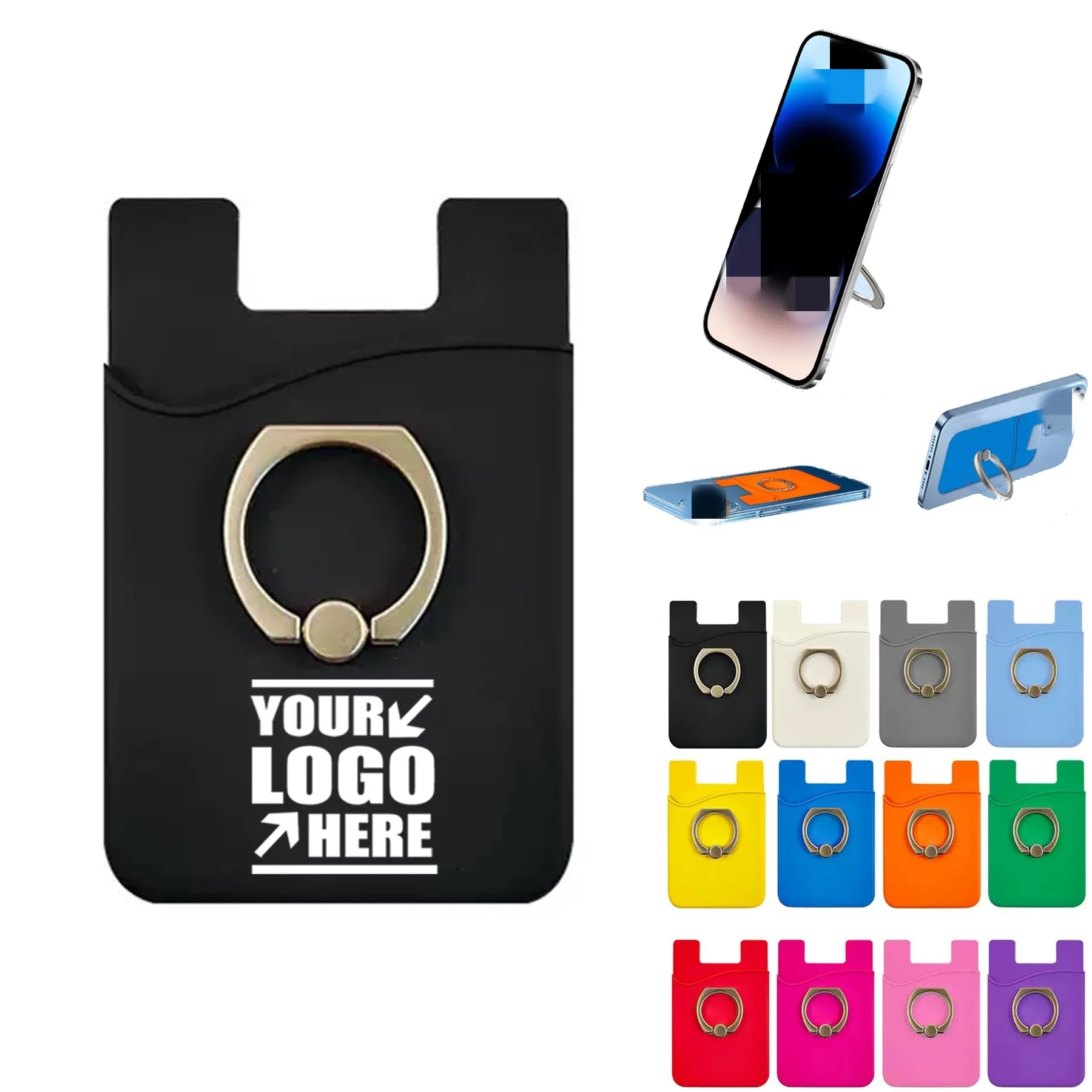 Card Holder with Ring Grip for Back of Phone