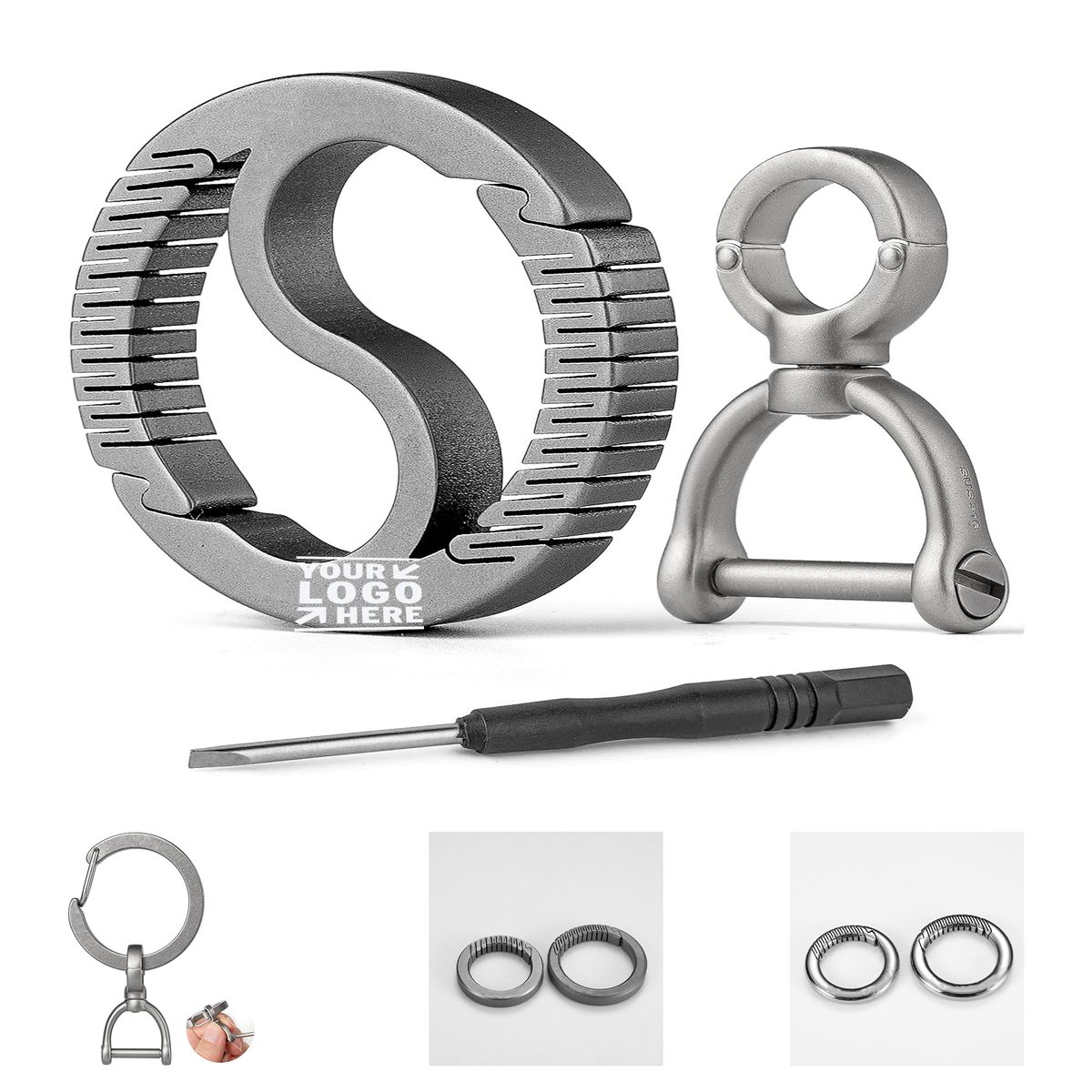 9090 Logo Carabiner③ Titanium Small Carabiner Clip With Rotational D Shape Key