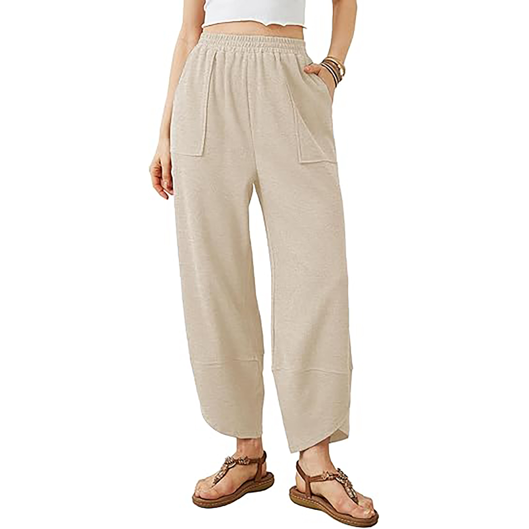 Elastic Waisted Palazzo Pants with Pockets 8