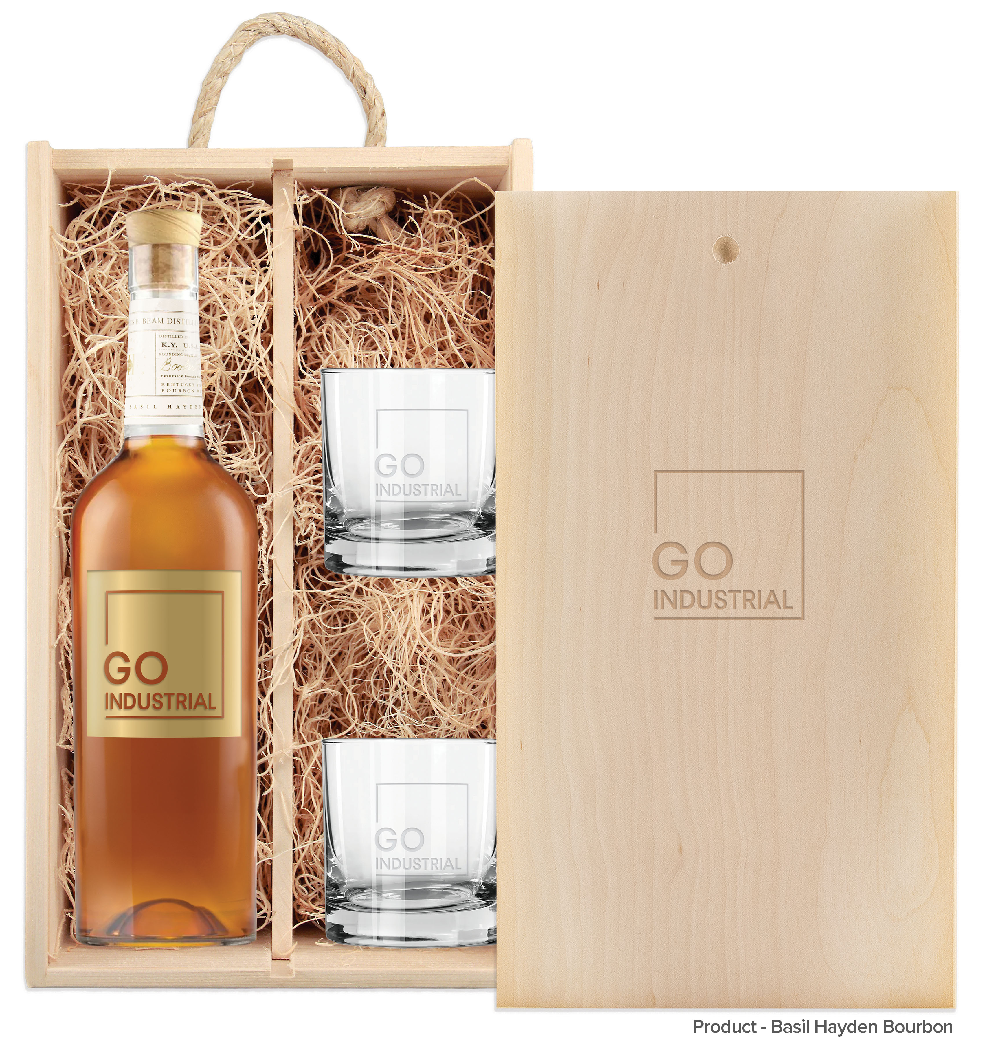 Laser-Engraved Double Wood Box w/Custom Etched Liquor Bottle + Glasses 7