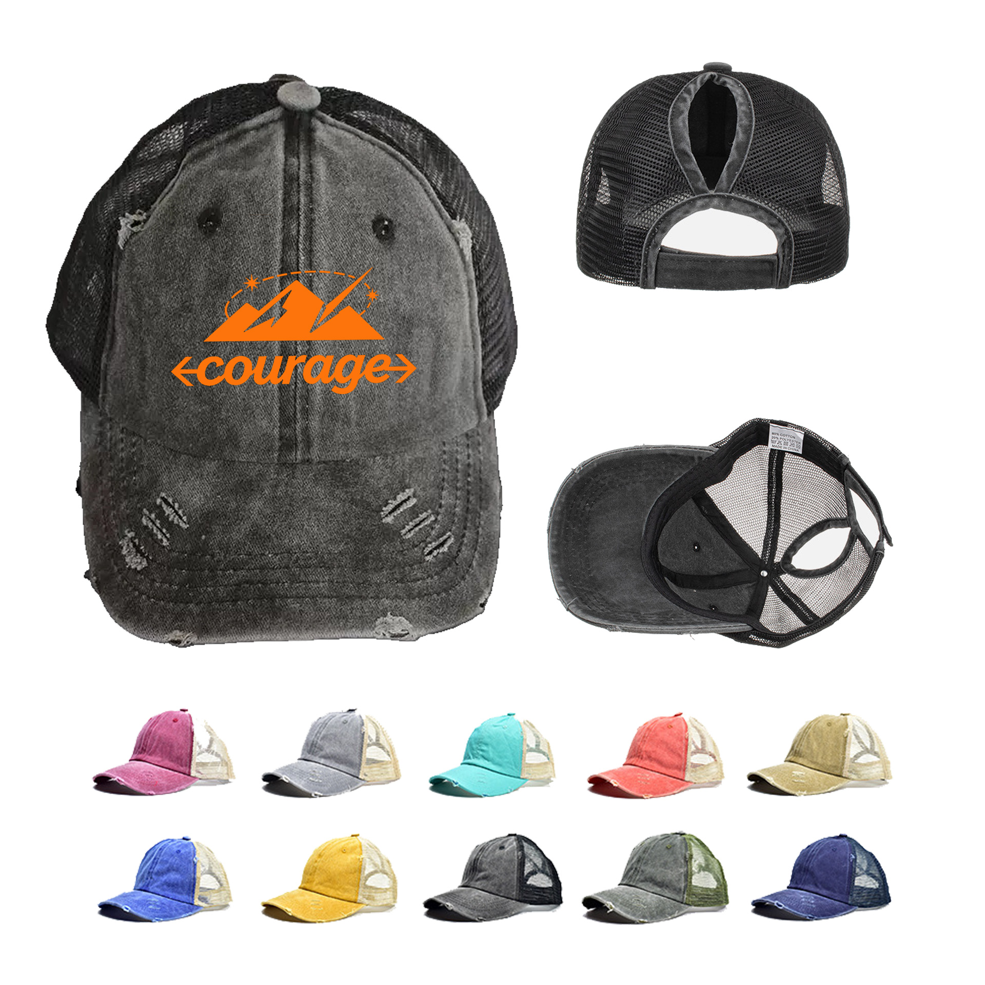 Distressed Cotton-Poly Trucker Cap