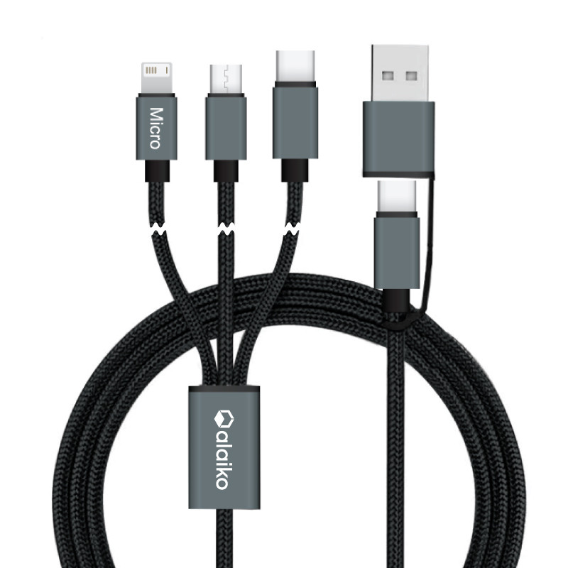 Connect Reach 5ft 3-in-1 Braided Charging Cable with Type-C Input