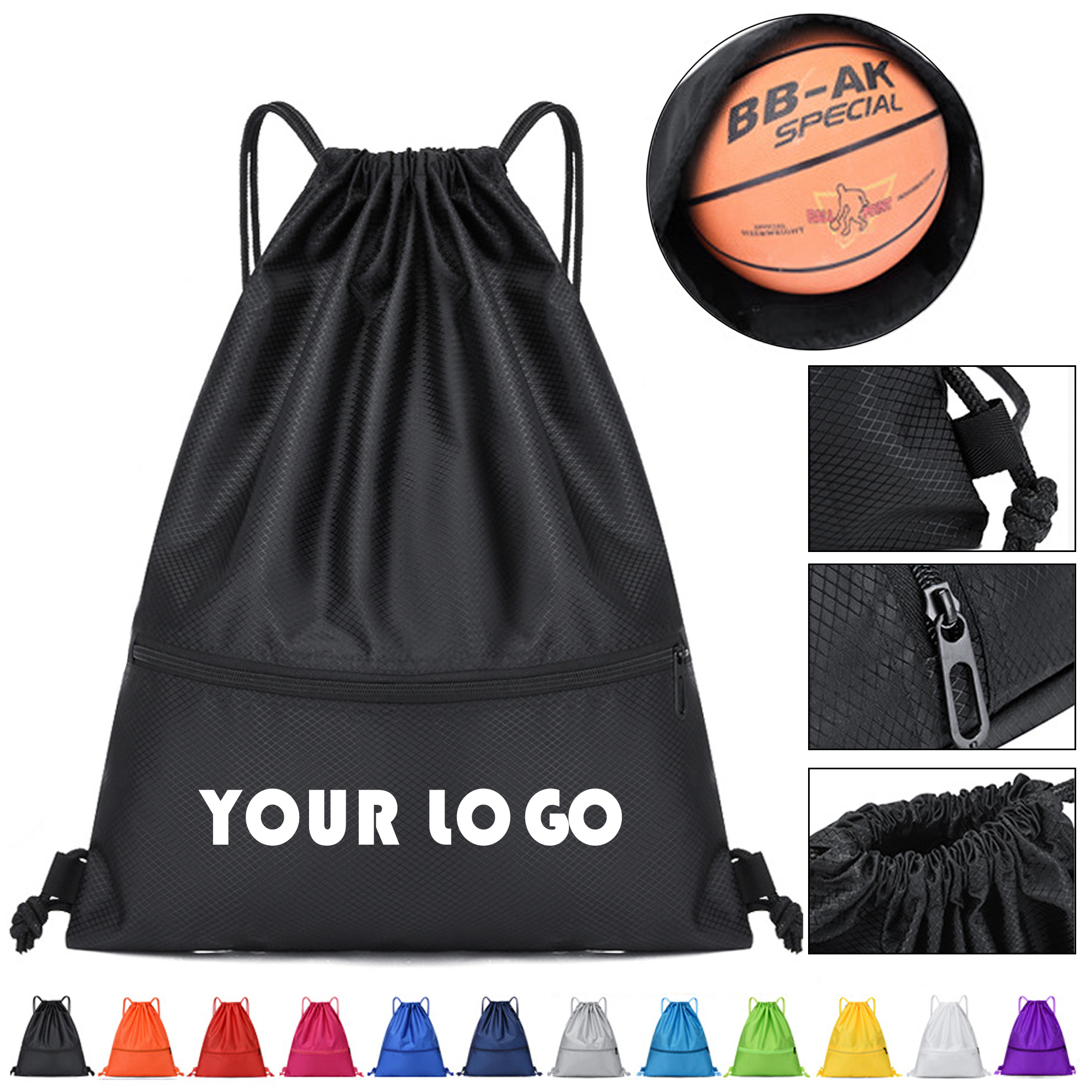 19.3" Drawstring Backpack With Front Zipper
