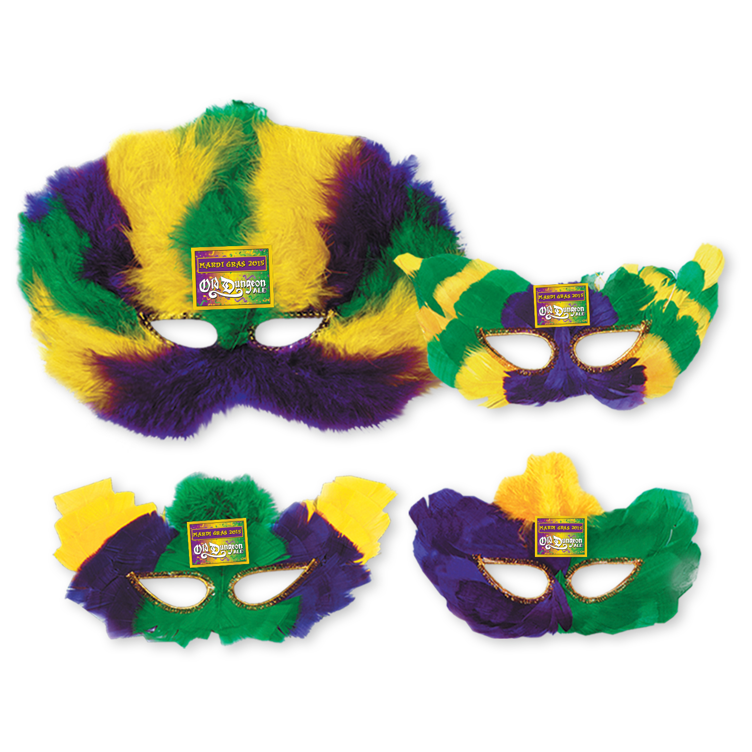 Mardi Gras Fanci-Feather Mask Assortment w/ Custom Printed Faux Leather Icon 4
