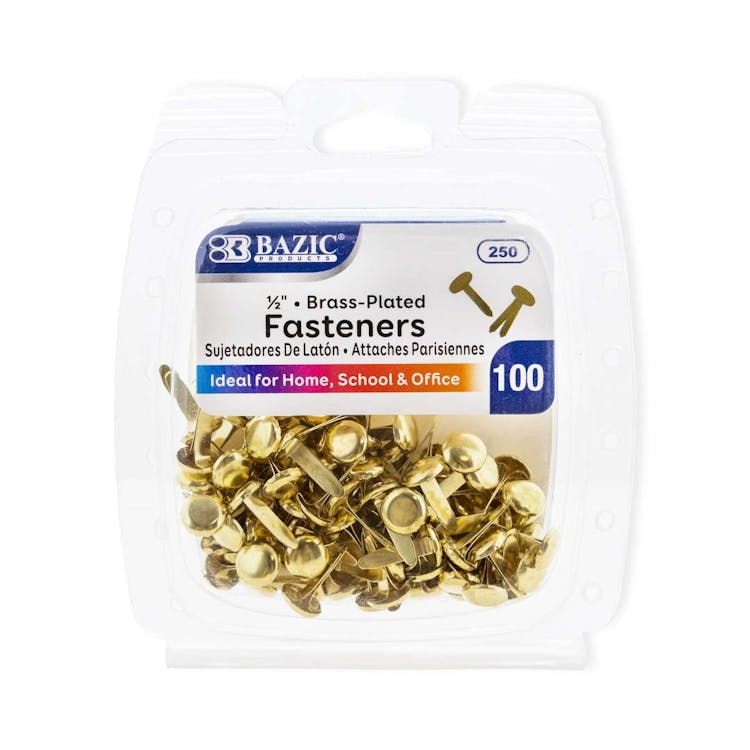 1/2" Paper Fasteners - Brass Plated 100 Count Pack 2