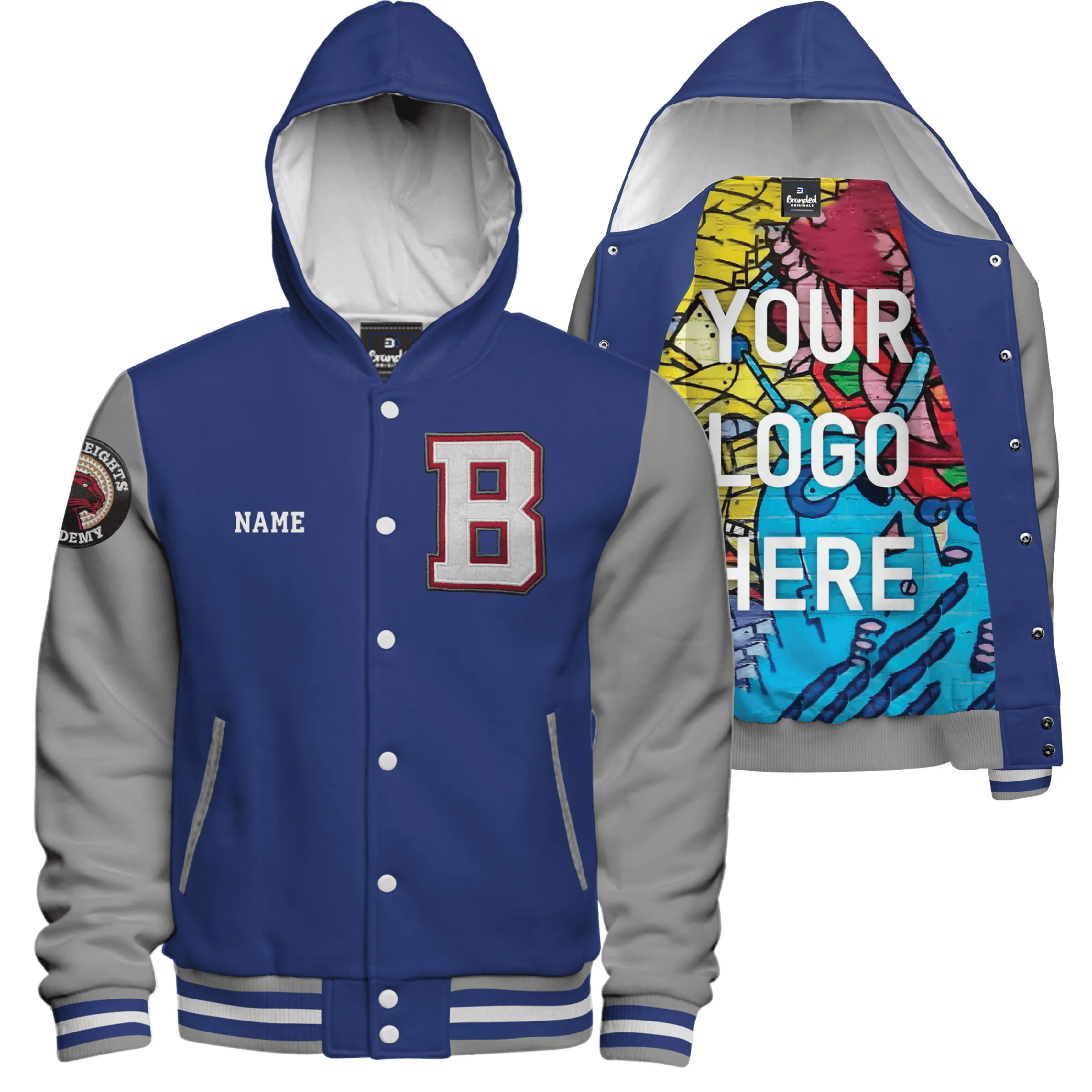 Hooded  Fleece Varsity Jacket With Custom Printed Lining 13