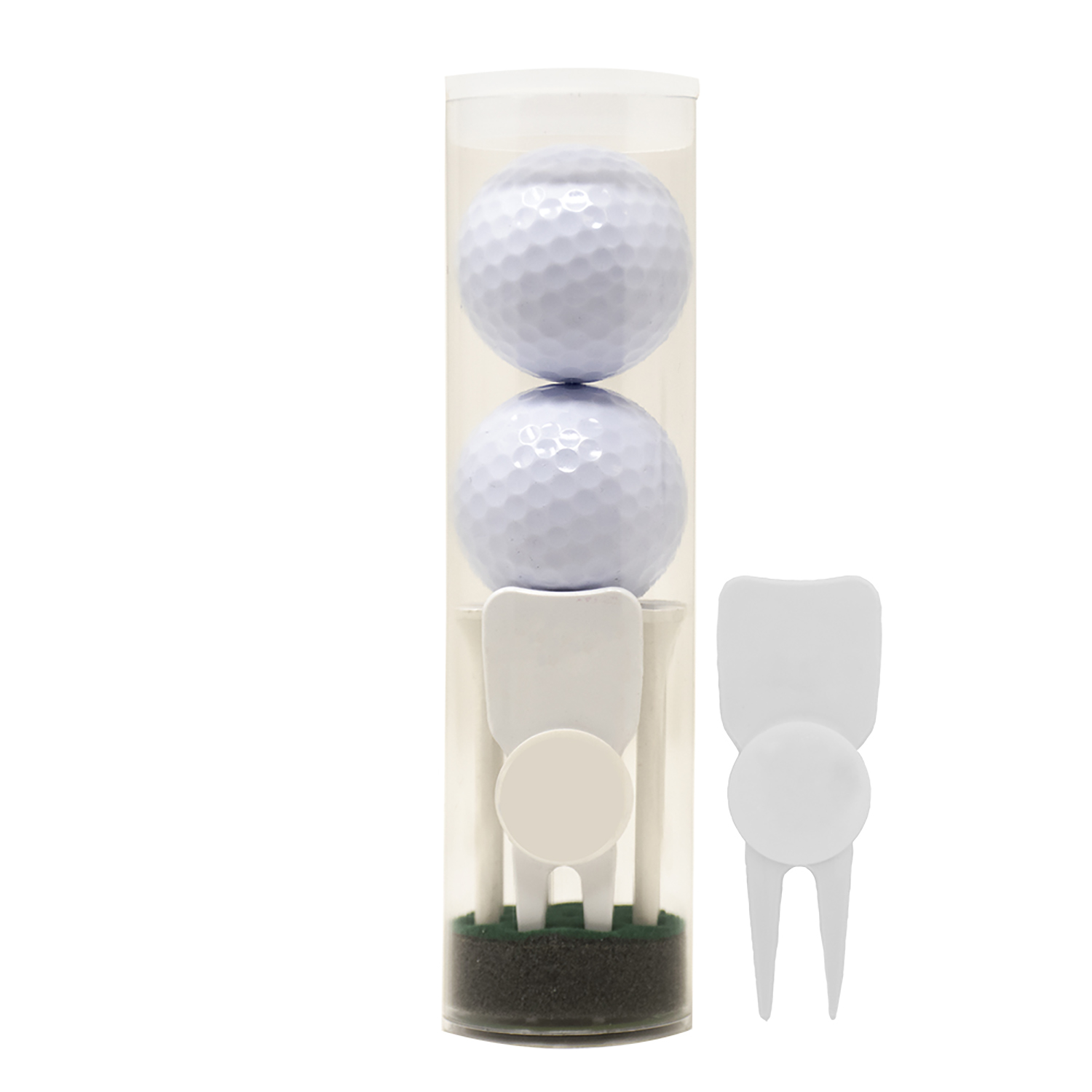 2 Golf Ball Tube w/ Wedge Divot Tool & Tees 5