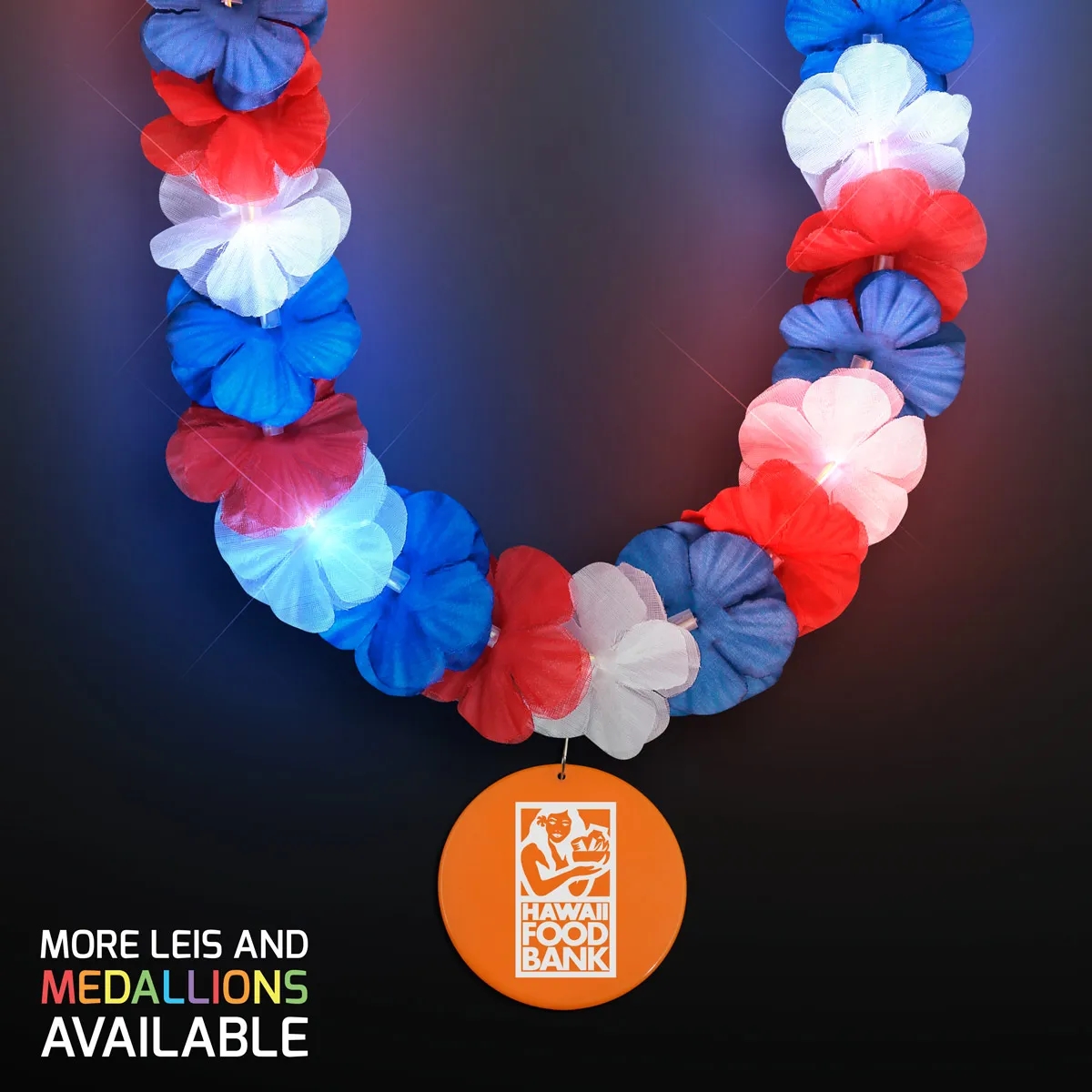 Red, White & Blue LED Hawaiian Lei with Medallion 22