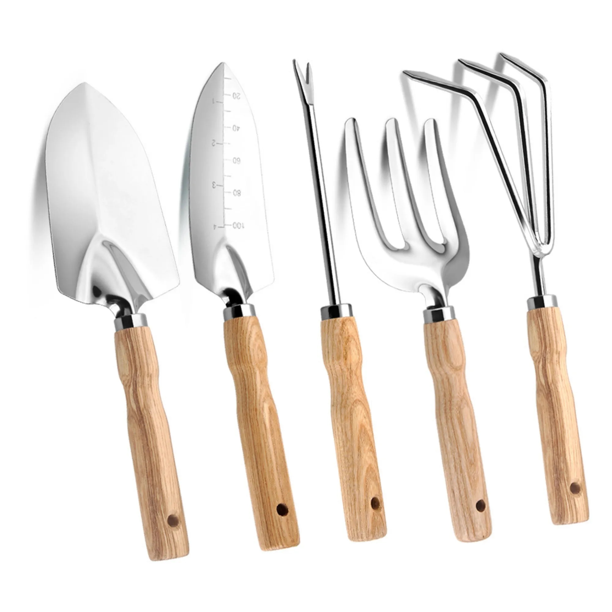 5-Piece Garden Tool Set Wood Handle Stainless Steel 12