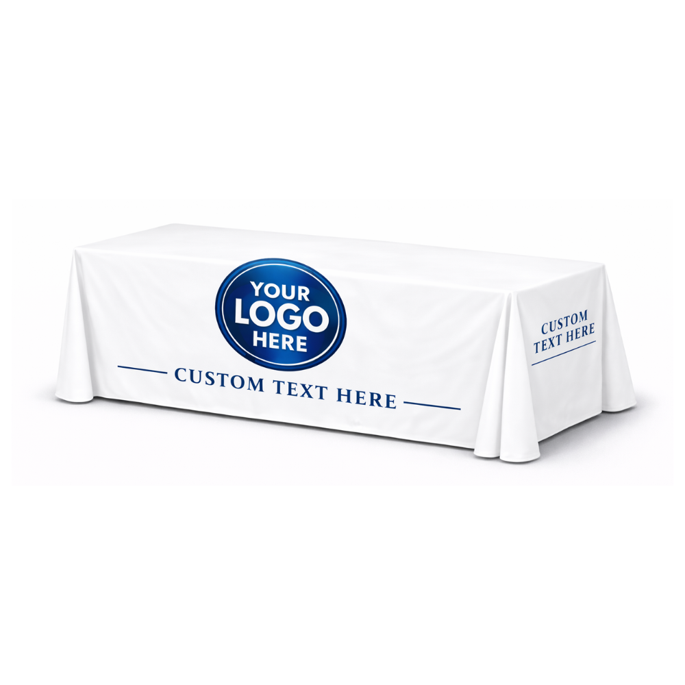 6' White Table Throw w/Front Logo