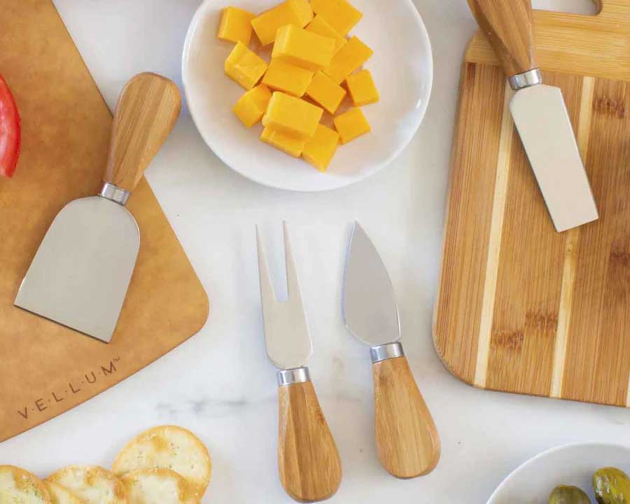 Complete your branded charcuterie board with a set of cheese tools! These cheese knives offer the perfect complement to your totally bamboo charcuterie board, making your next brand promotion something to remember.