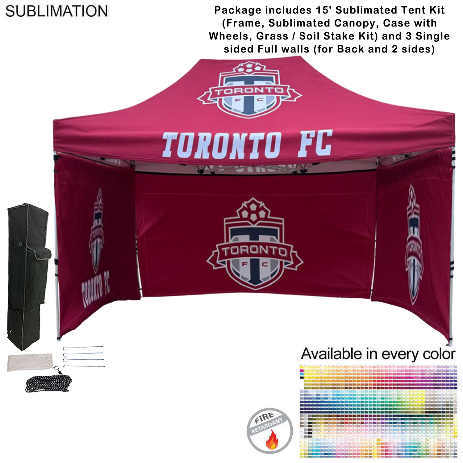 48Hr Quick Ship - Full Privacy Tent Package, 15' Sublimated Tent kit, 3 single sided Full walls 25