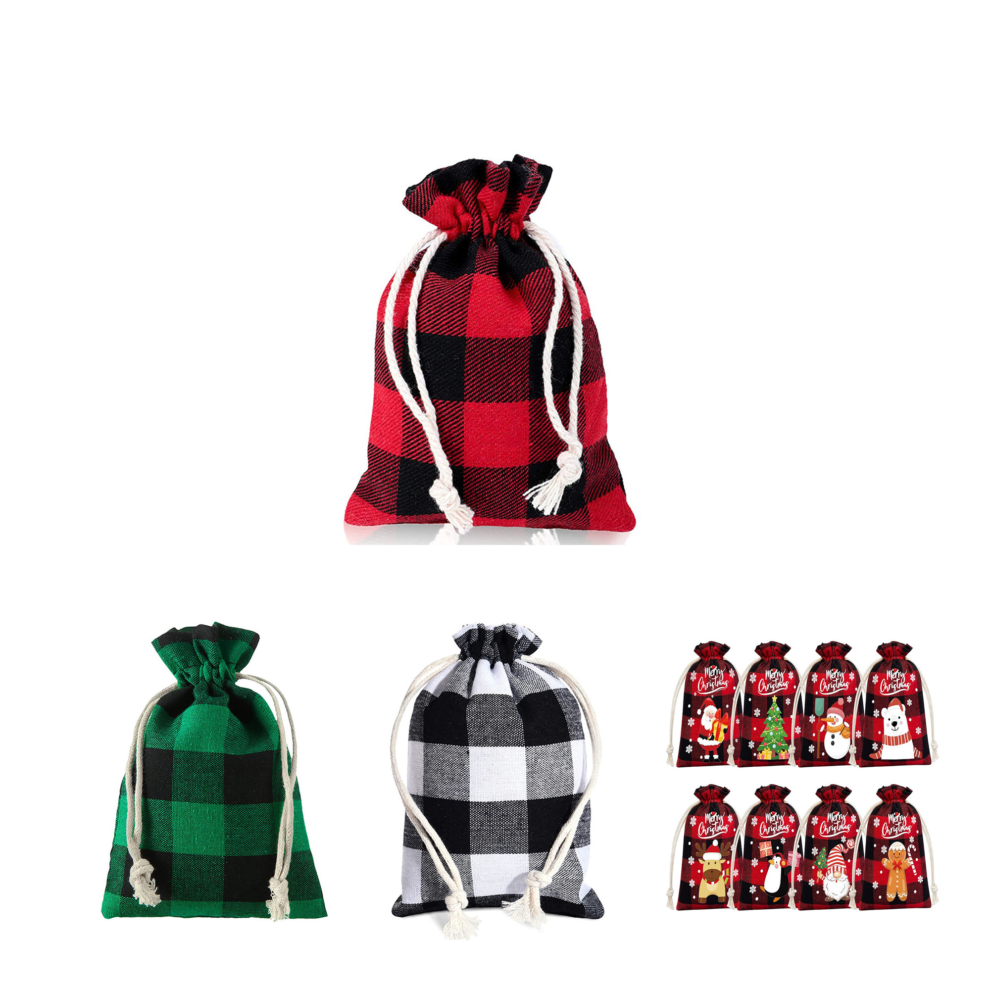 Plaid Drawstring Cotton Gift Bag