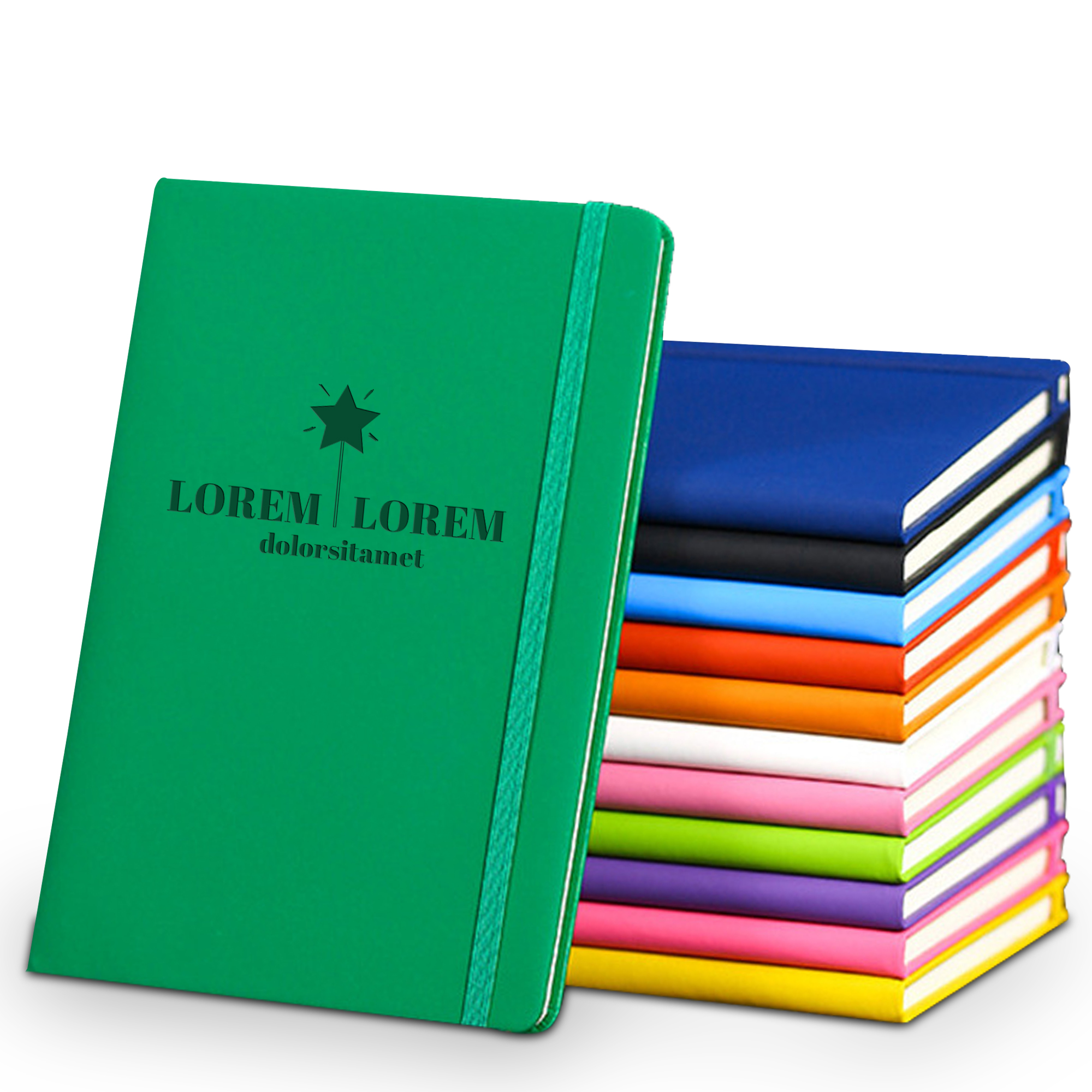 A5-sized notebooks with 12 color options available